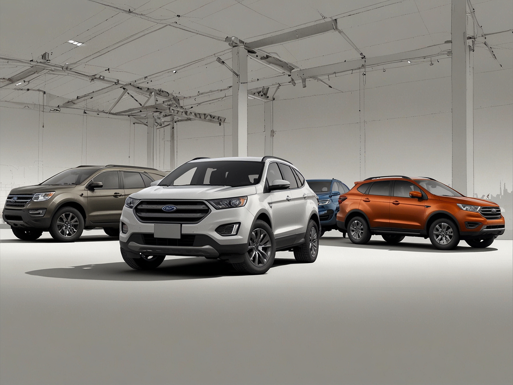 An image of Ford's SUV and truck lineup contrasted with smaller, fuel-efficient cars favored by European consumers, illustrating the brand's market misalignment.