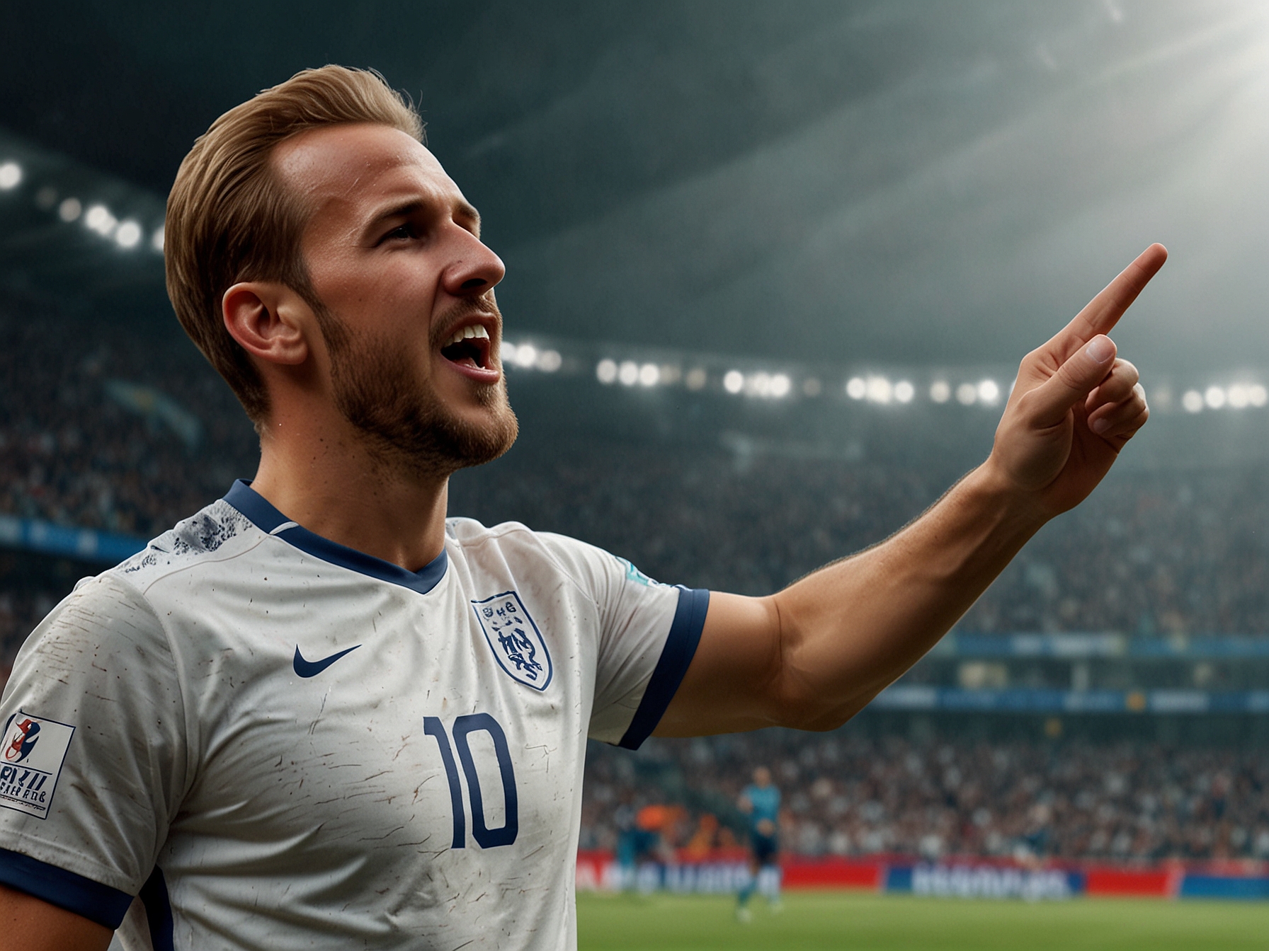 Harry Kane points to the sky after scoring a goal, reflecting gratitude and emotional depth, a gesture decoded by body language experts during his Euro 2024 matches.