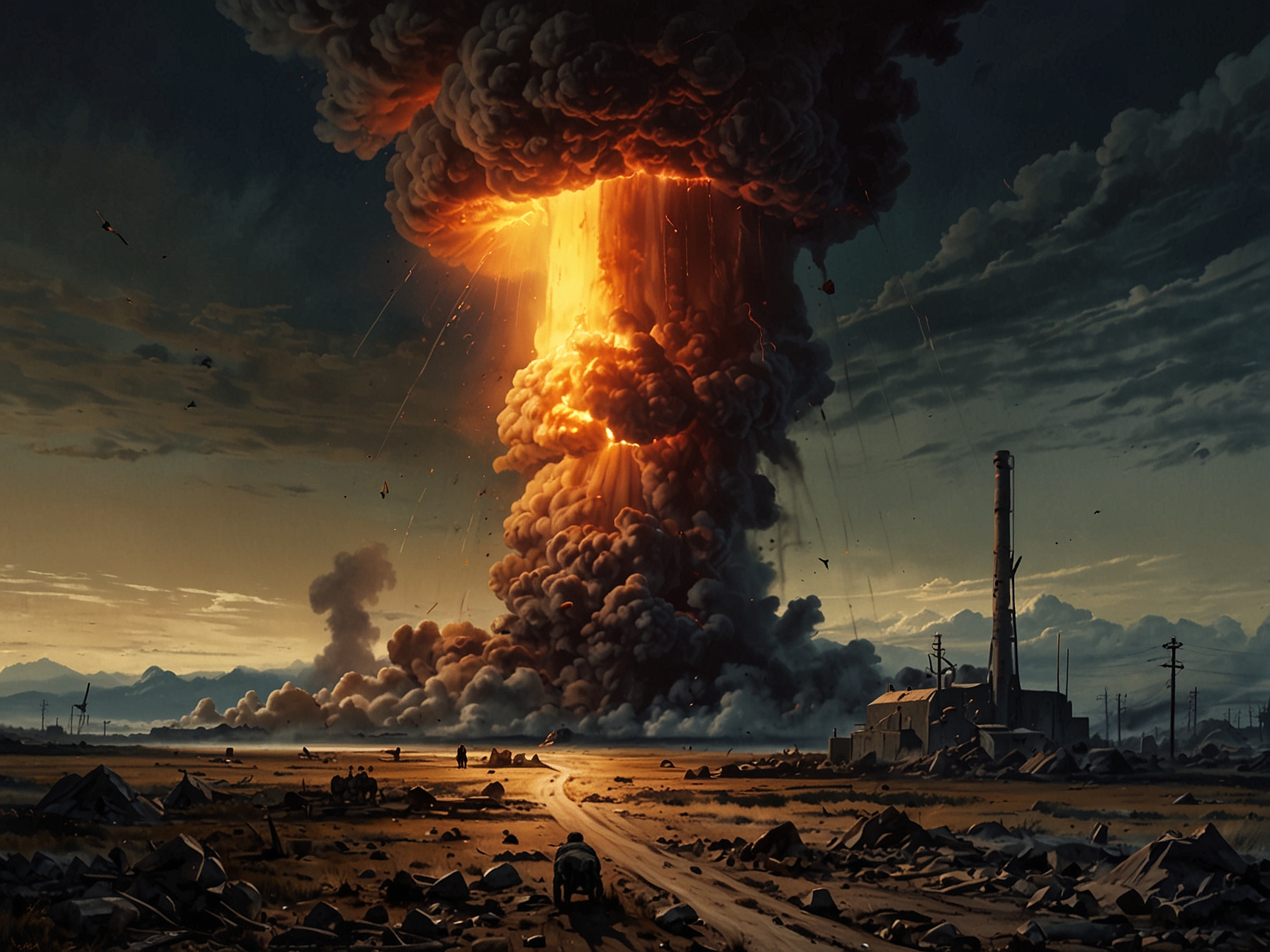 An evocative illustration depicting the potential devastation of a nuclear explosion, emphasizing the article's points on the environmental, ethical, and human costs of maintaining such an arsenal.