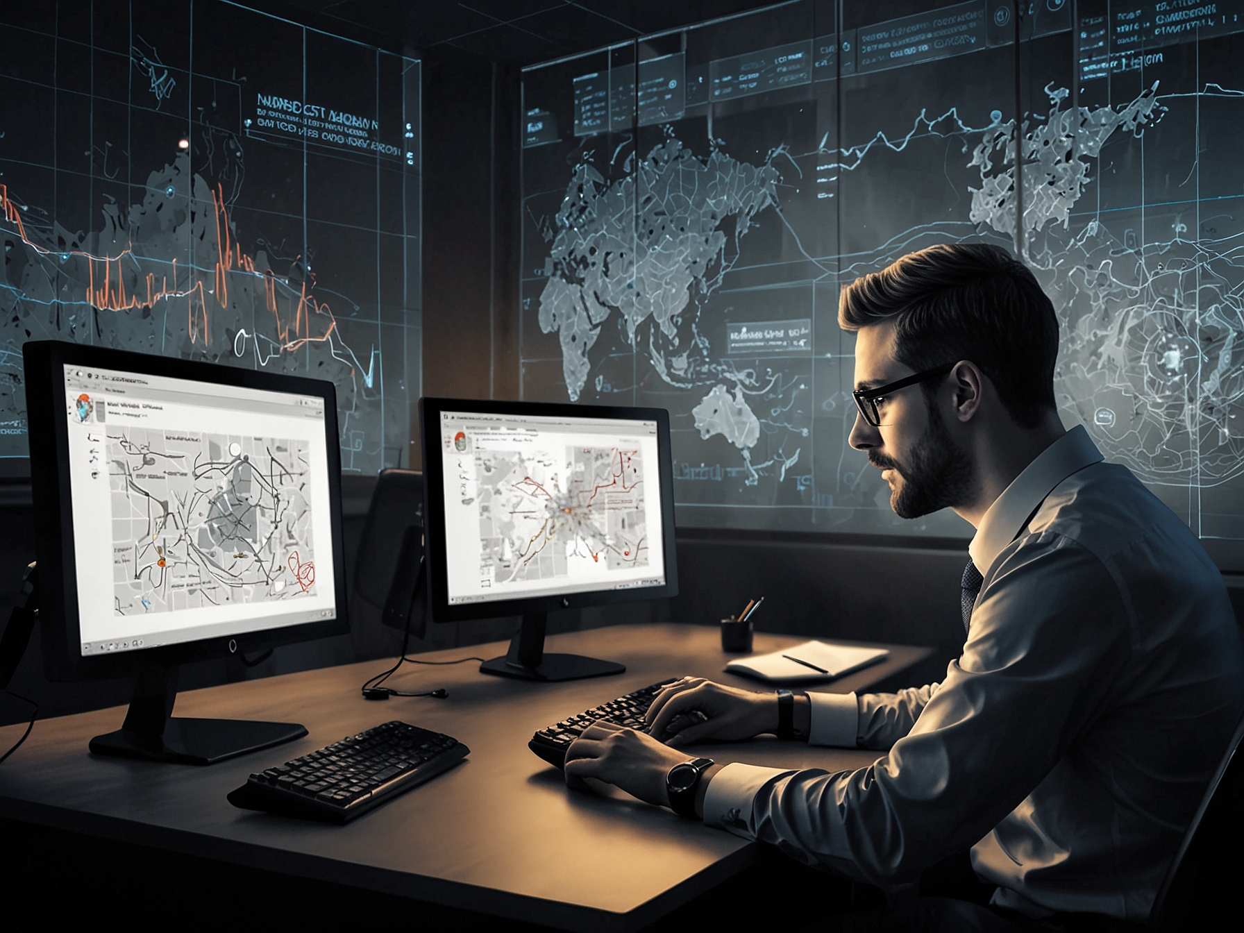 An illustration of a corporate training session where employees are being educated on cybersecurity threats using real-time threat intelligence data. This showcases active engagement and learning.