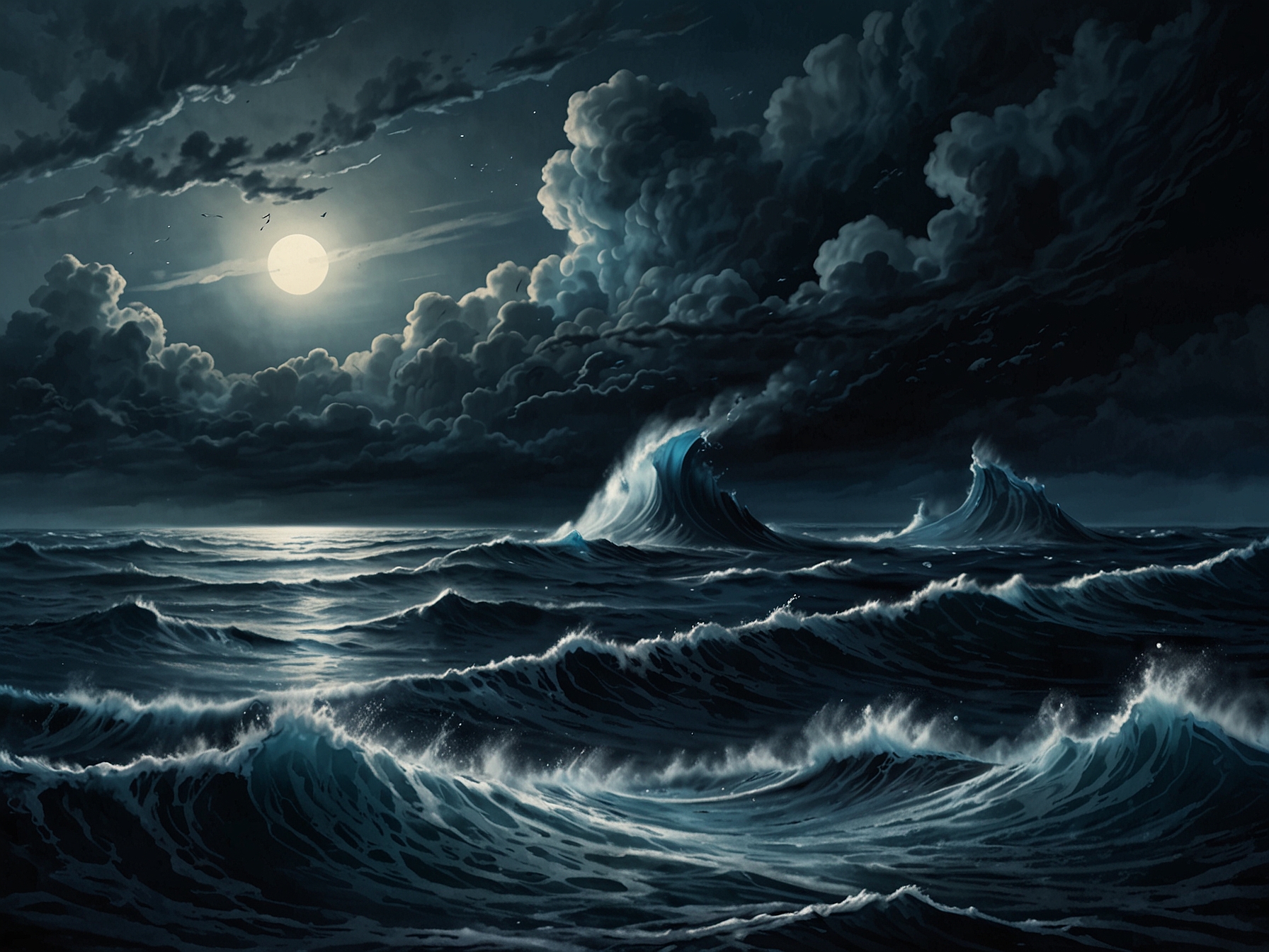 An album cover art of Deep Blue, illustrating a deep, turbulent sea that symbolizes the socio-economic instability and the emotional depth conveyed through the music.