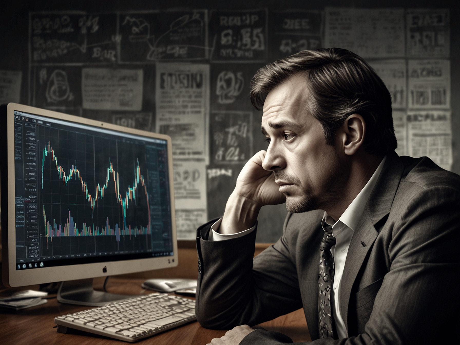A worried investor looking at financial news, representing concern over increased short interest in Graphic Packaging Holding due to potential economic and operational challenges.