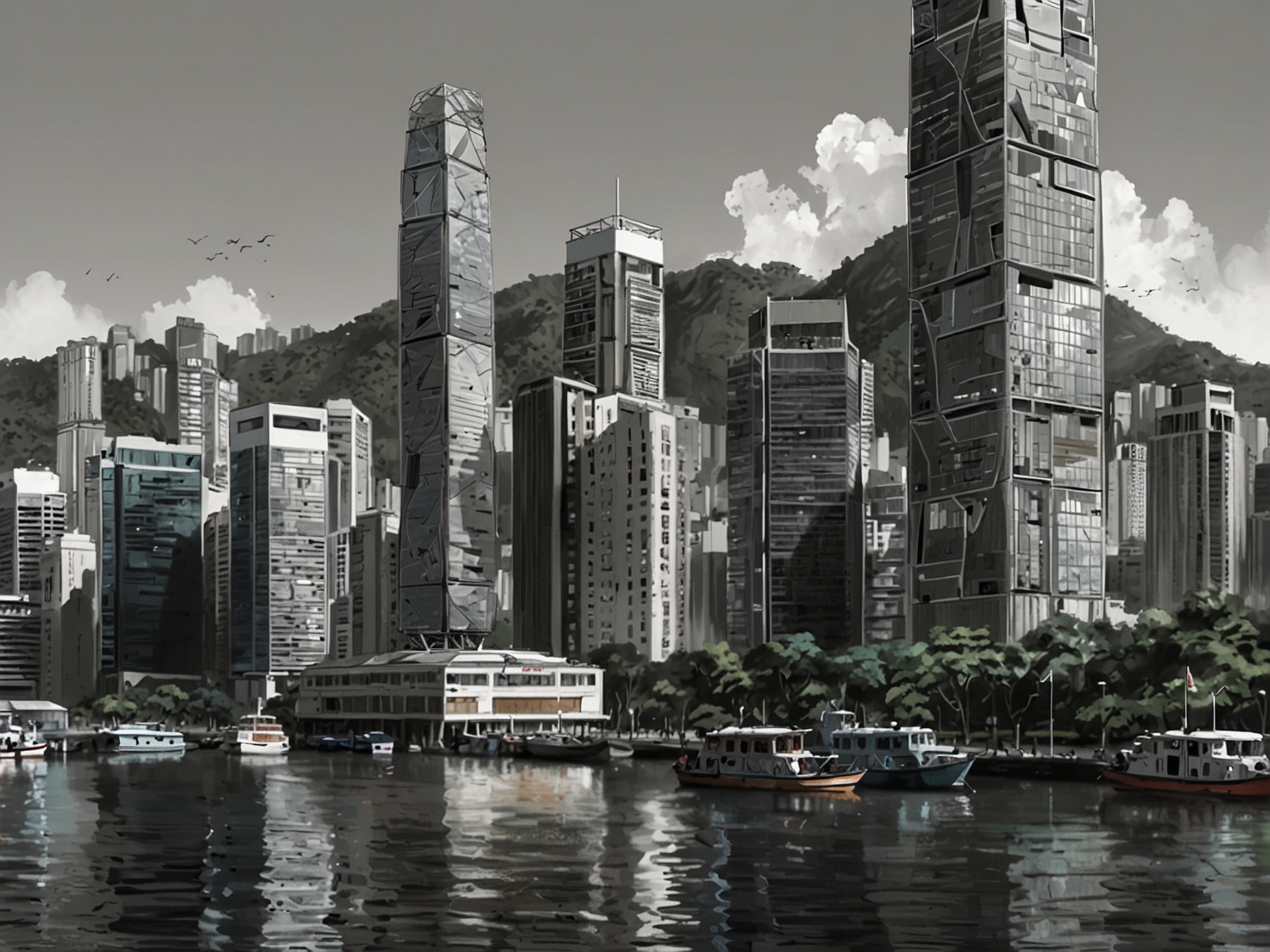 A panoramic view of Hong Kong SAR's vibrant business district, highlighting the strategic location of Pudu Robotics' new International Operation Headquarter amid the city's skyscrapers and infrastructure.
