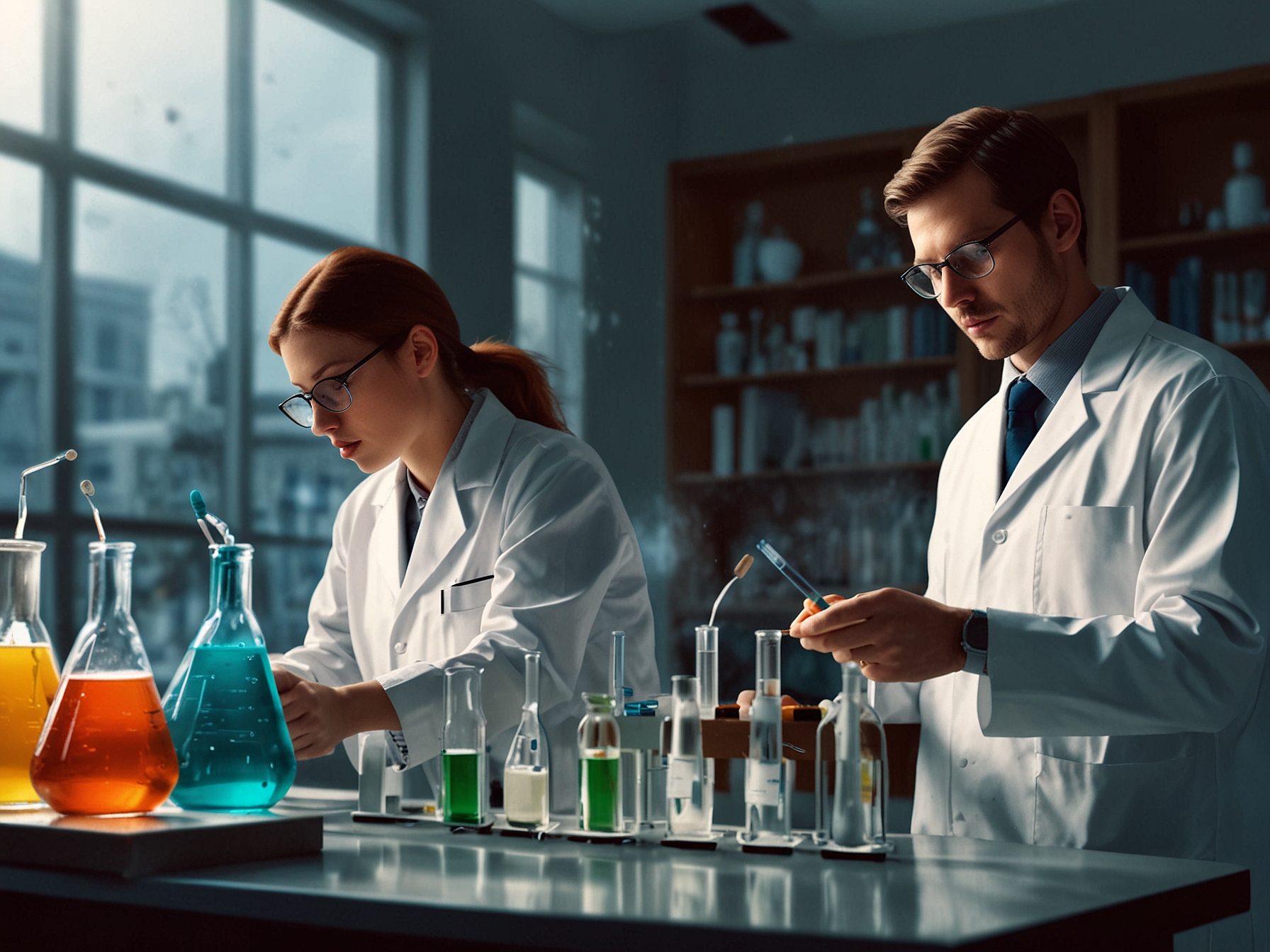 A team of researchers in a laboratory setting, showcasing their innovative enzymatic platform for converting fatty acids into 1-alkenes, illustrating the multidisciplinary approach.