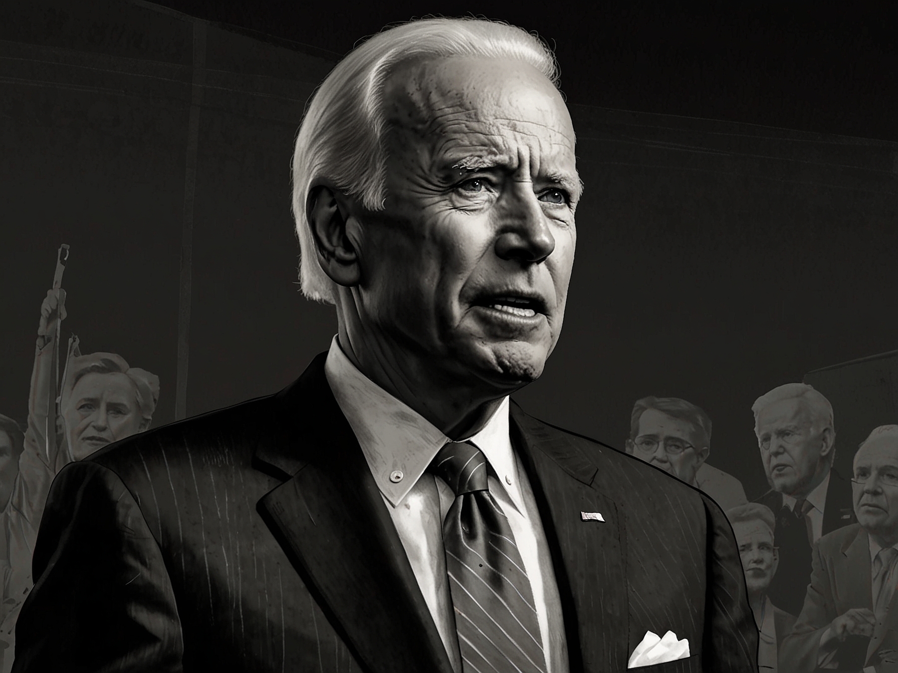 Illustration of President Biden appearing frustrated during the debate, with disjointed responses and defensive body language, capturing the lackluster performance mentioned.