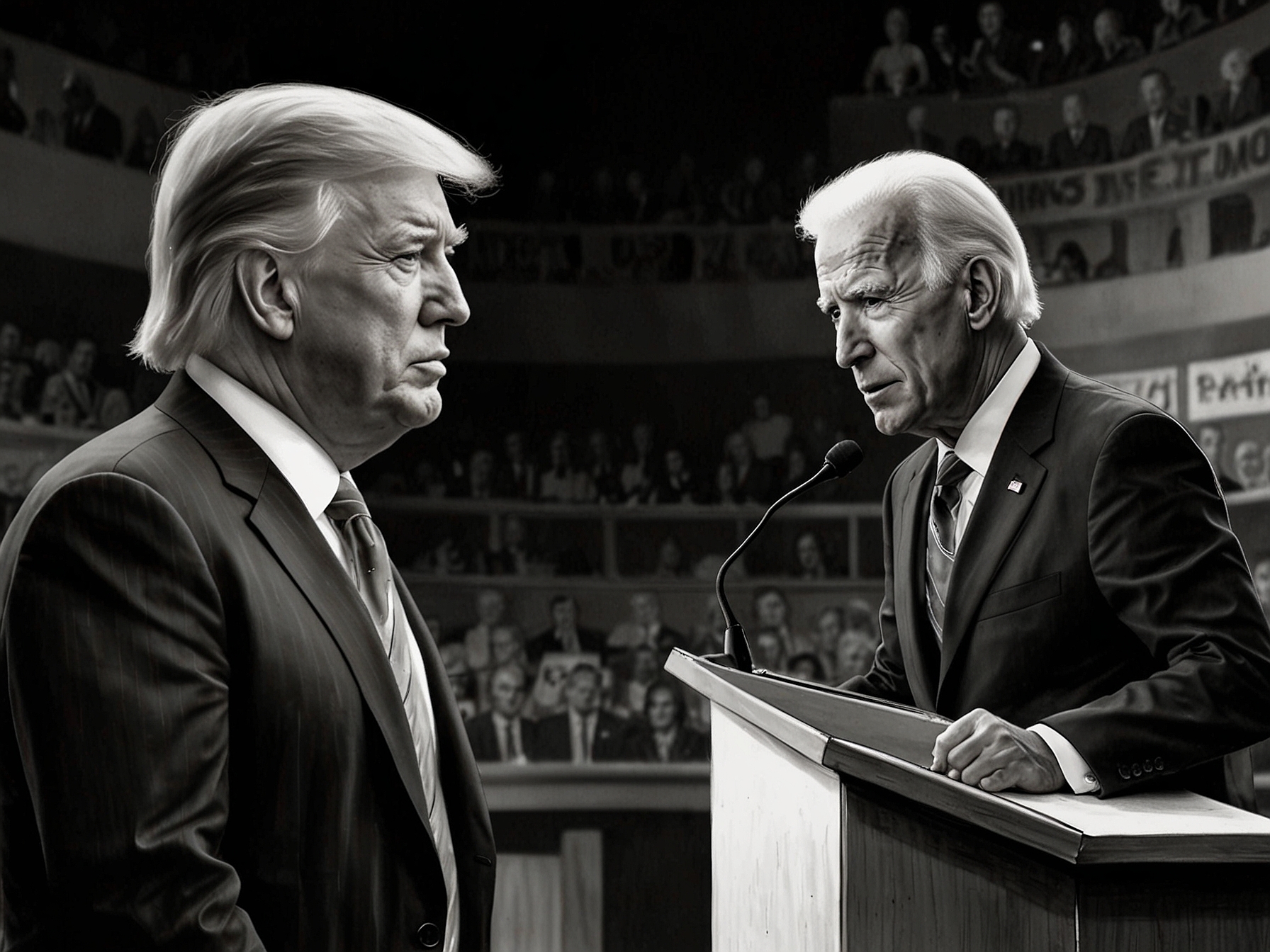 Depiction of former President Trump maintaining a composed demeanor during the debate, successfully deflecting criticism and keeping Biden on the defensive, as described in the article.