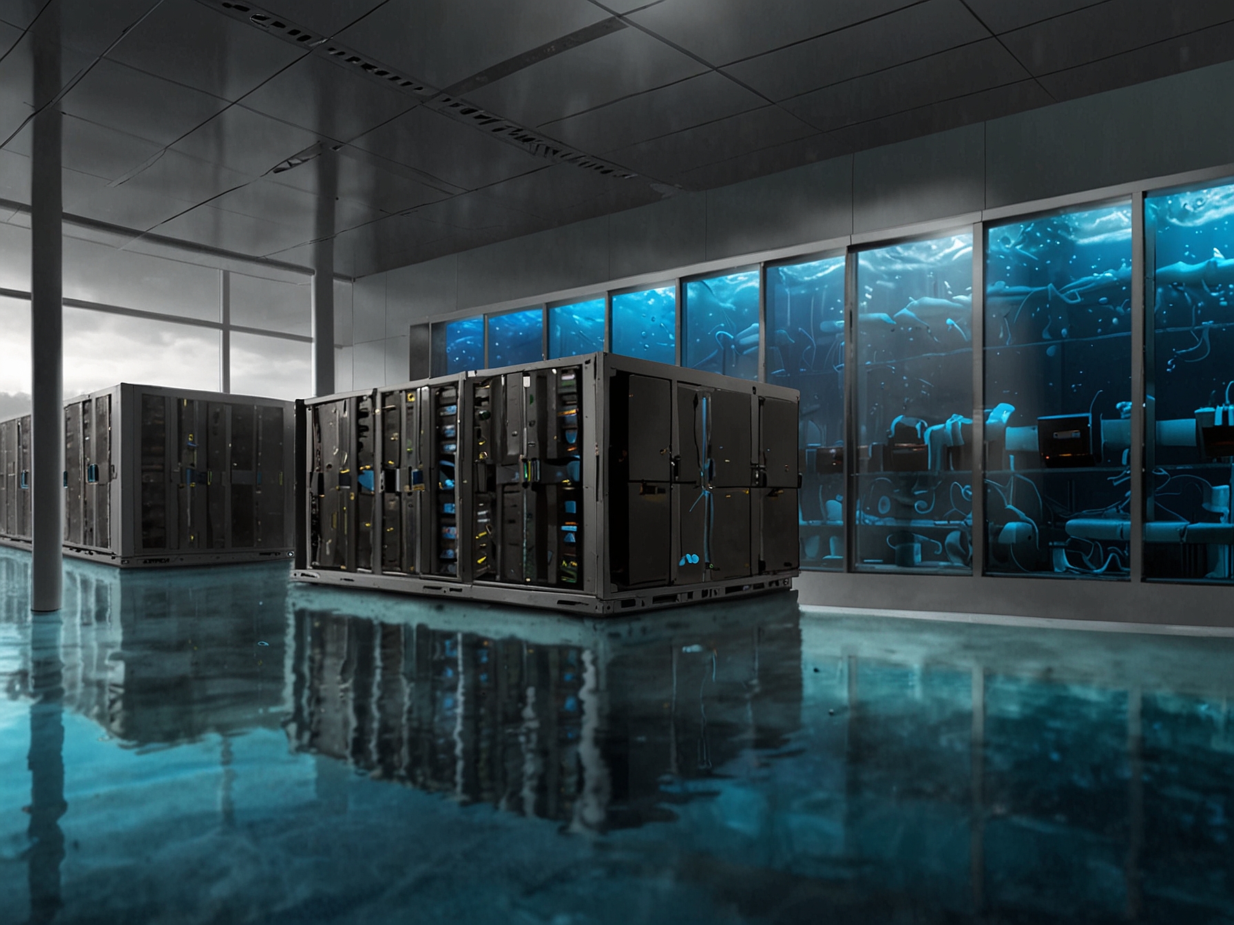 A visual comparison of traditional land-based data centers and Microsoft's underwater data center, emphasizing the natural cooling benefits and lower failure rates observed in Project Natick.