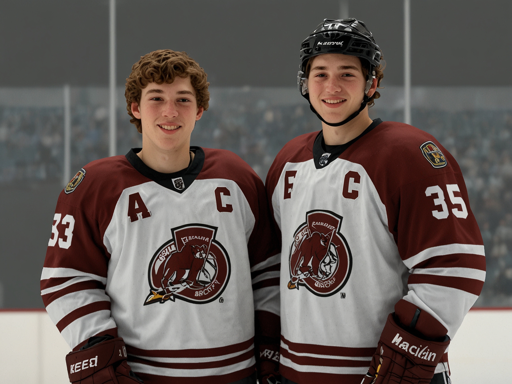 Photo of Macklin Celebrini and Cole Eiserman during their time at Shattuck-St. Mary’s, illustrating their strong on-ice chemistry and successful partnership.