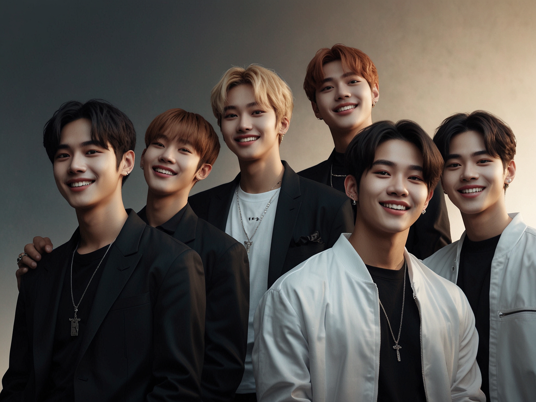 An image of ONEUS members smiling and posing together, highlighting their camaraderie and readiness to take on new challenges in 'Road to Kingdom' Season 2.