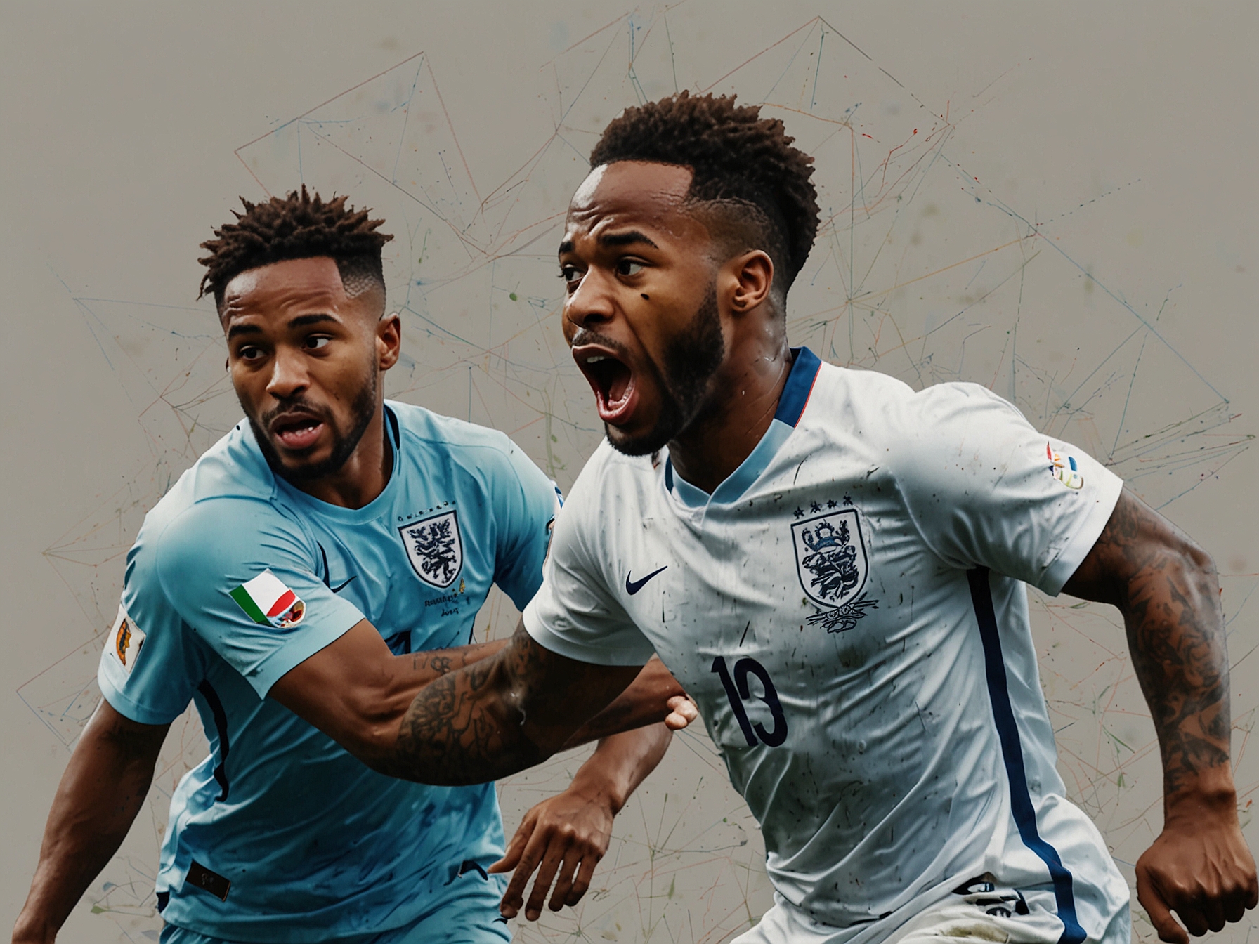An image depicting Raheem Sterling crowded out by Slovenia's defenders while playing in an unfamiliar central role, showcasing the disjointed nature of England's attacking strategy in the game.