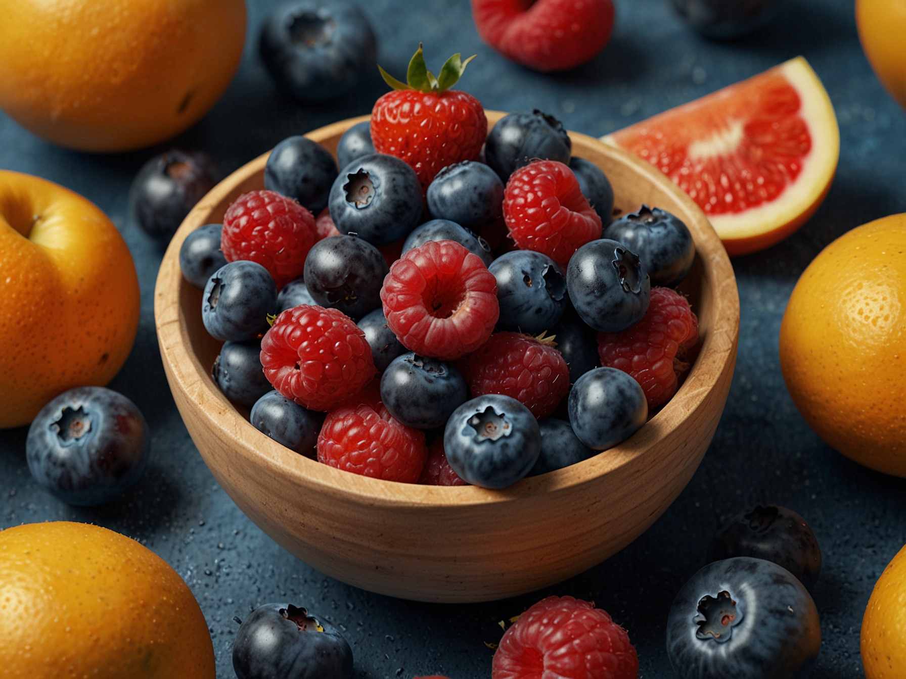 A vibrant image showcasing a bowl of fresh blueberries, surrounded by other summer fruits, emphasizing the joy of indulging in healthy, delicious snacks during the sweepstakes.