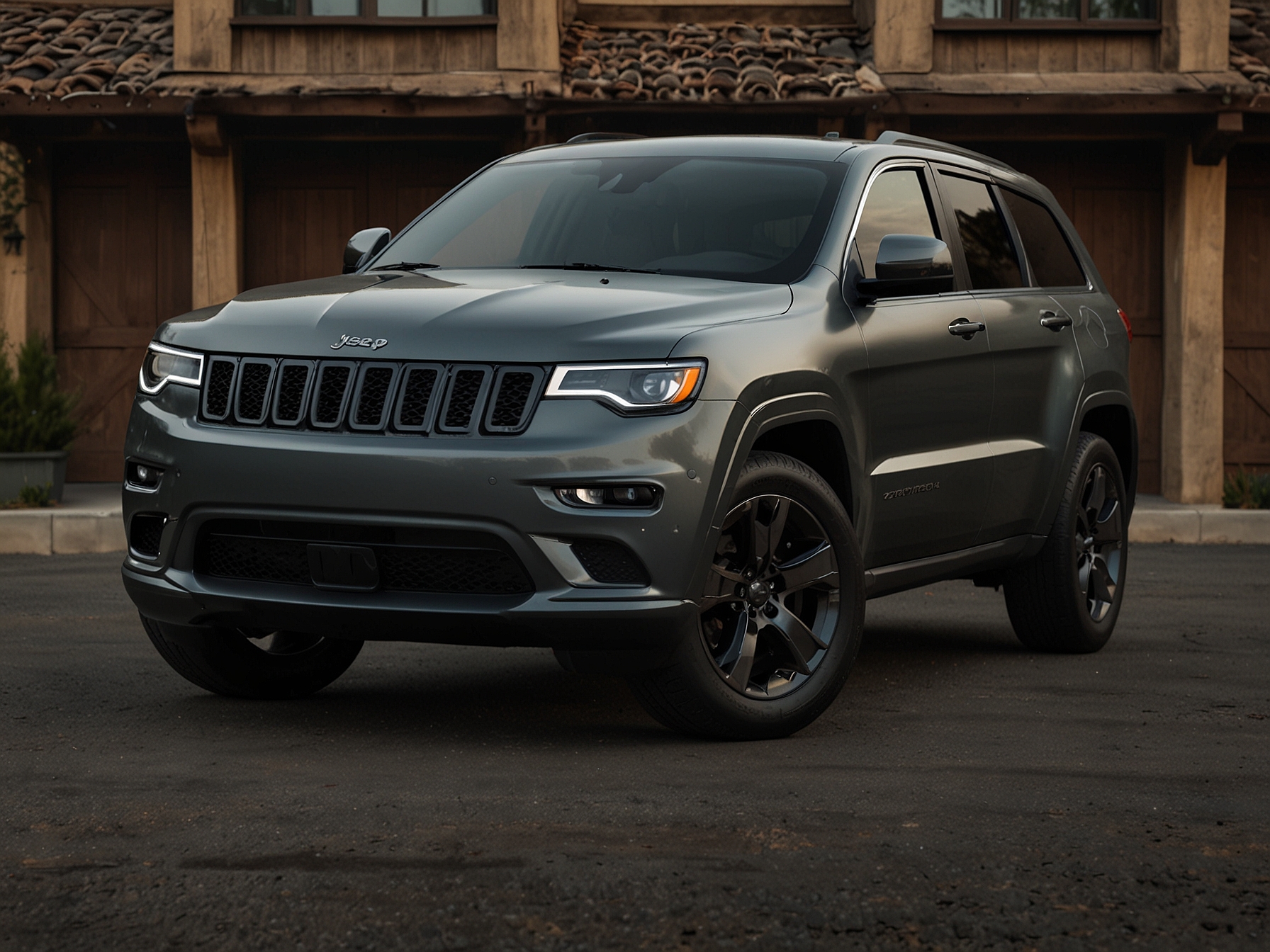 The exterior of the 2024 Jeep Grand Cherokee showcases sleek lines, a bold stance, and the signature seven-slot grille with redesigned LED headlights. Available in multiple color options, it features 20-inch alloy wheels.