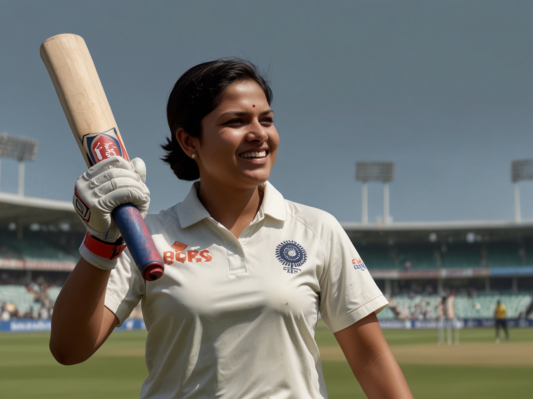 Shafali Verma celebrates her double century against South Africa during the IND-W vs SA-W One-Off Test 2024, showcasing her aggressive yet mature batting approach at the MA Chidambaram Stadium.
