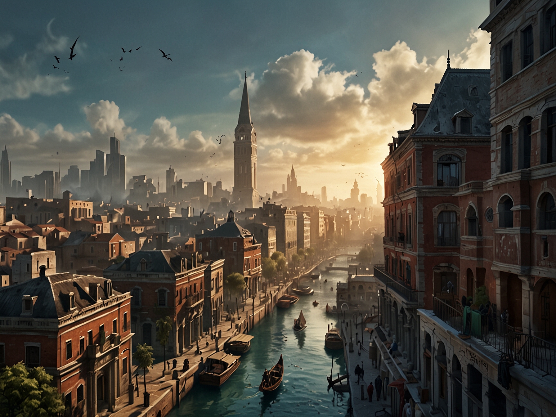 A comparative image showcasing the enhanced graphics and environments of a classic Assassin's Creed cityscape, highlighting the technological advancements of the remakes on modern consoles.
