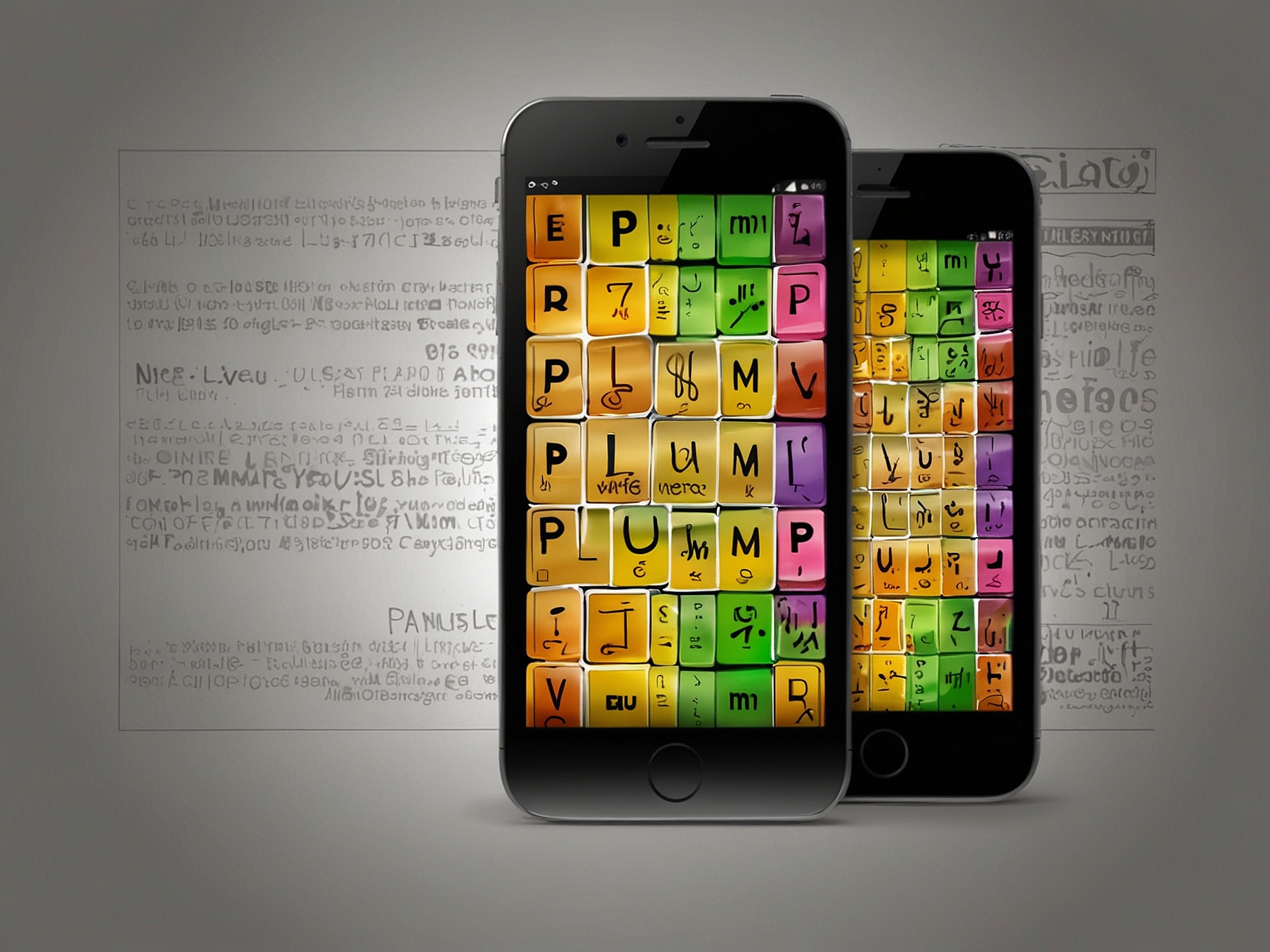 An illustration showing a Wordle game screen on a smartphone with the word 'PLUM' entered, highlighting green and yellow blocks to emphasize correct and misplaced letters.