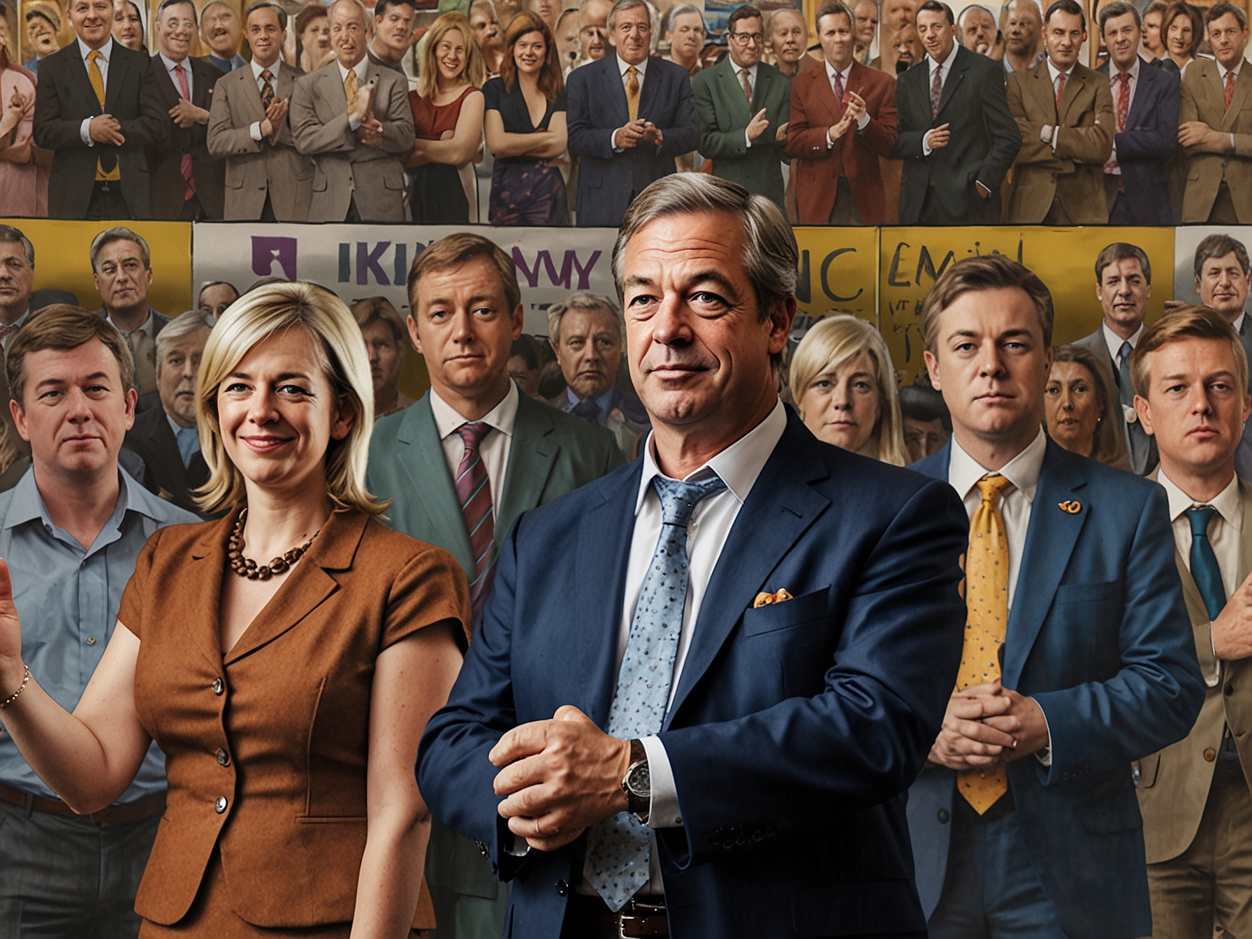 A collage of significant moments from UKIP and Brexit Party events, showcasing Farage's involvement and the debates surrounding his influence on mainstream and far-right politics in the UK.