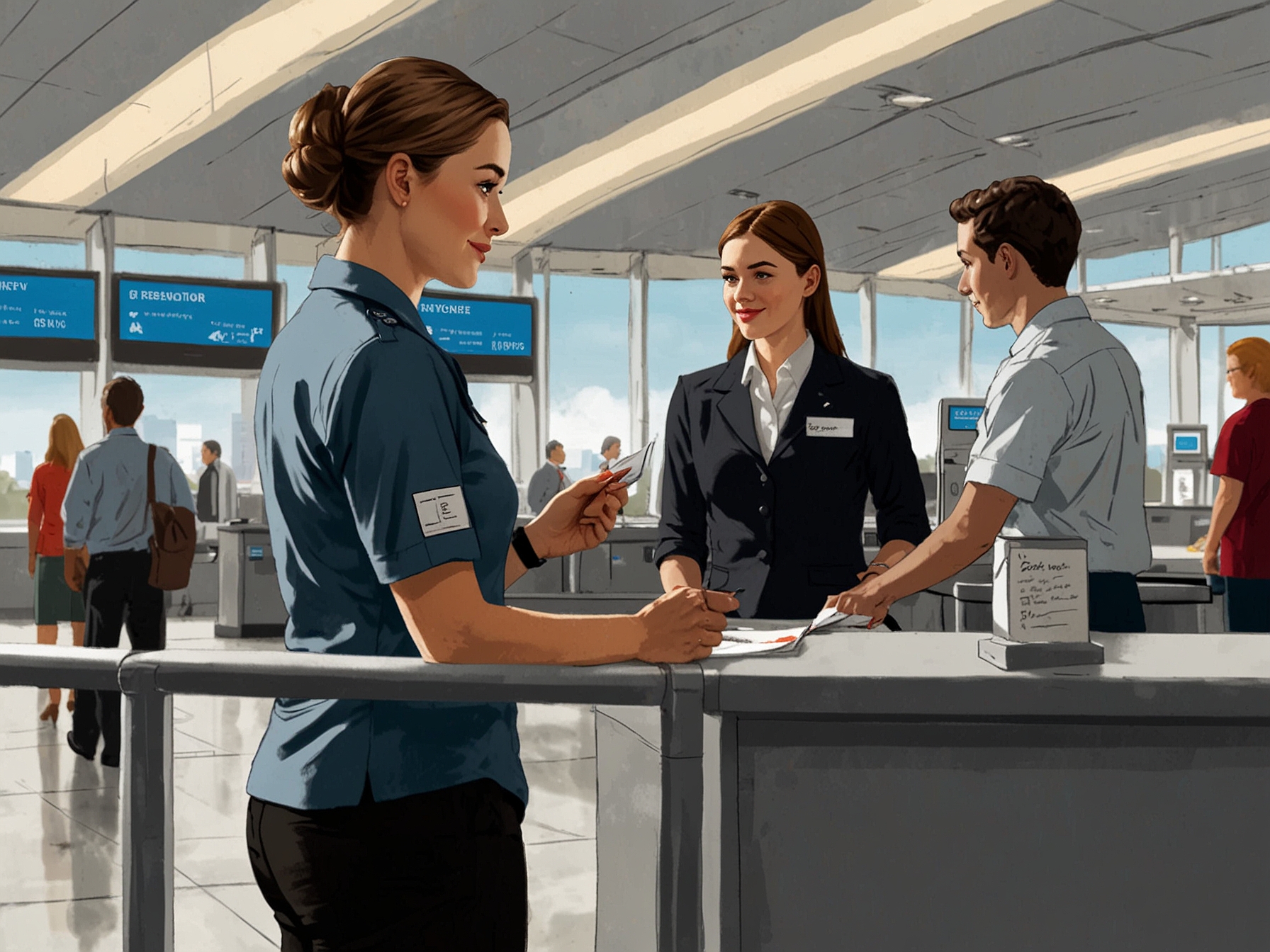 A passenger notifying airline staff about dietary restrictions while checking in at the airport counter, emphasizing the importance of advance communication for special meal options.