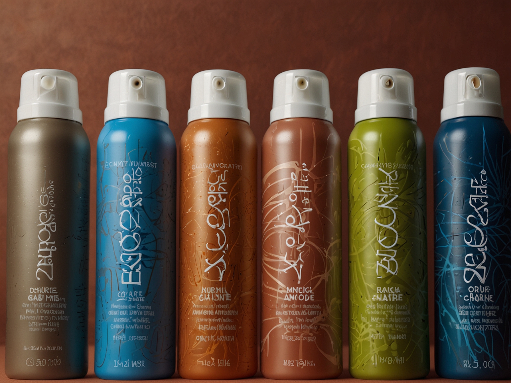 A close-up of diverse anti-humidity hairspray bottles arranged artistically, highlighting brands like Amika, Oribe, Color Wow, and TRESemmé, representing top solutions to combat frizz.