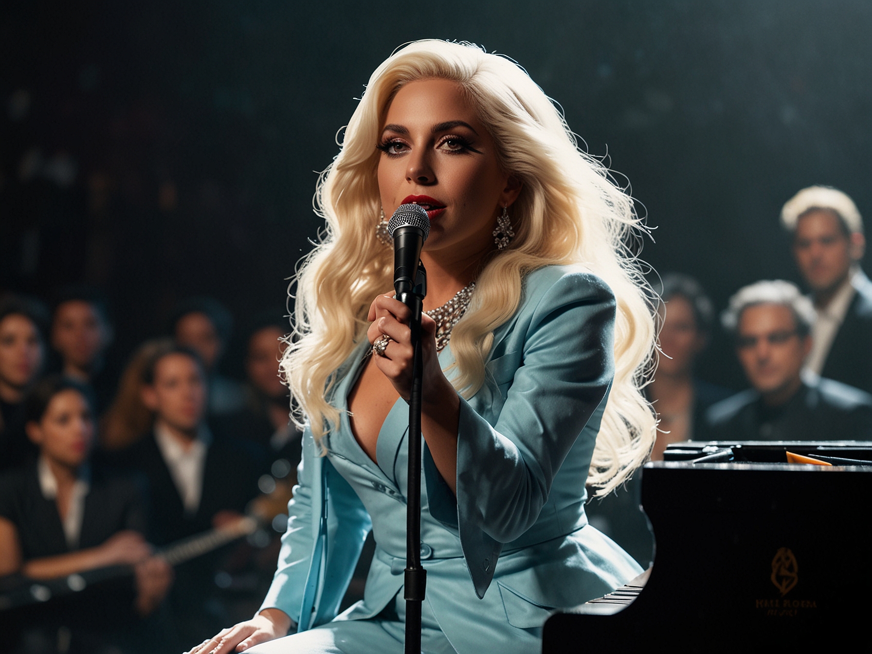 Lady Gaga captivates the audience at Park MGM’s Park Theater, her powerful voice blending effortlessly with a soulful jazz band, evoking the magic of traditional jazz clubs.