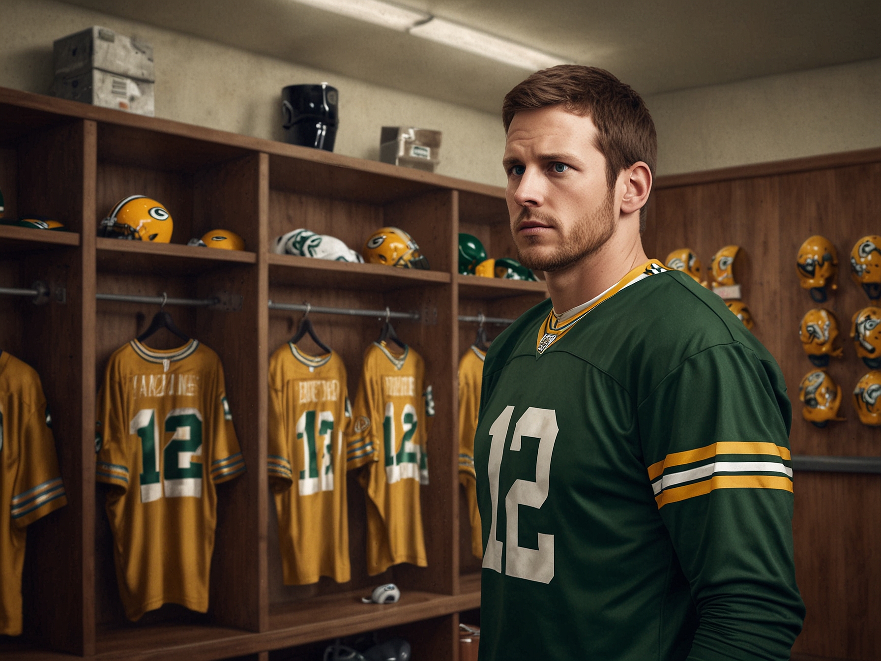 A behind-the-scenes look at the Packers' quarterback in the locker room, highlighting his role in building team morale and camaraderie among teammates.