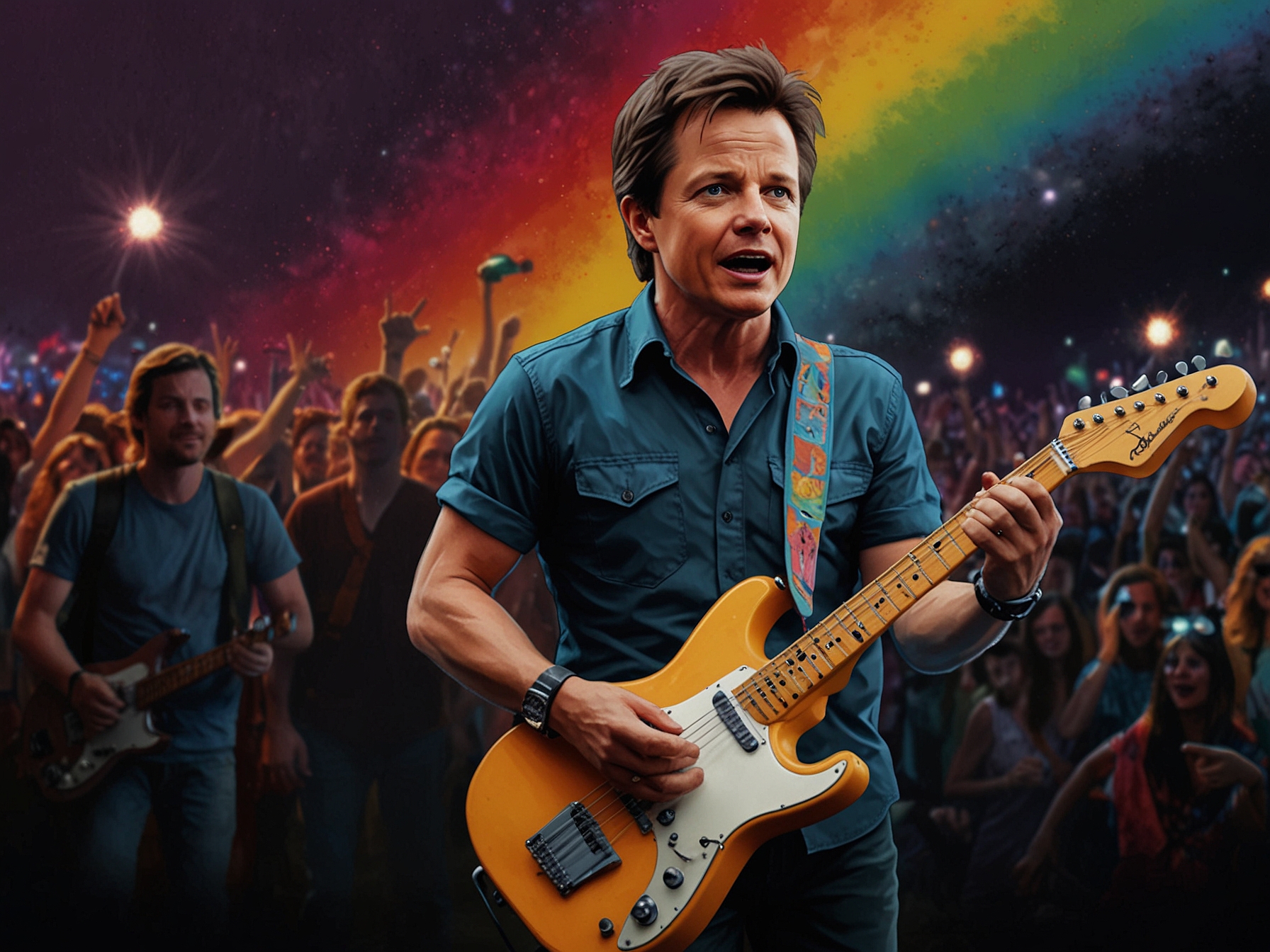 Michael J. Fox makes a surprise appearance at Glastonbury 2024, joining Coldplay on stage to perform 'Johnny B. Goode,' creating a nostalgic and electric moment for the crowd.