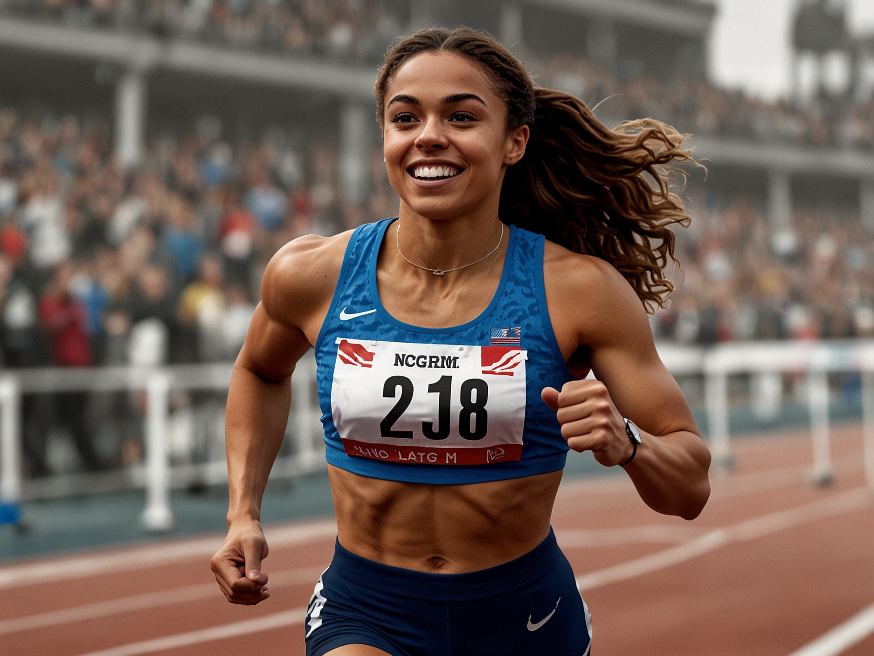 Sydney McLaughlin-Levrone crossing the finish line at the U.S. Olympic Track & Field Trials, setting a new world record in the 400m hurdles with a time of 51.90 seconds.