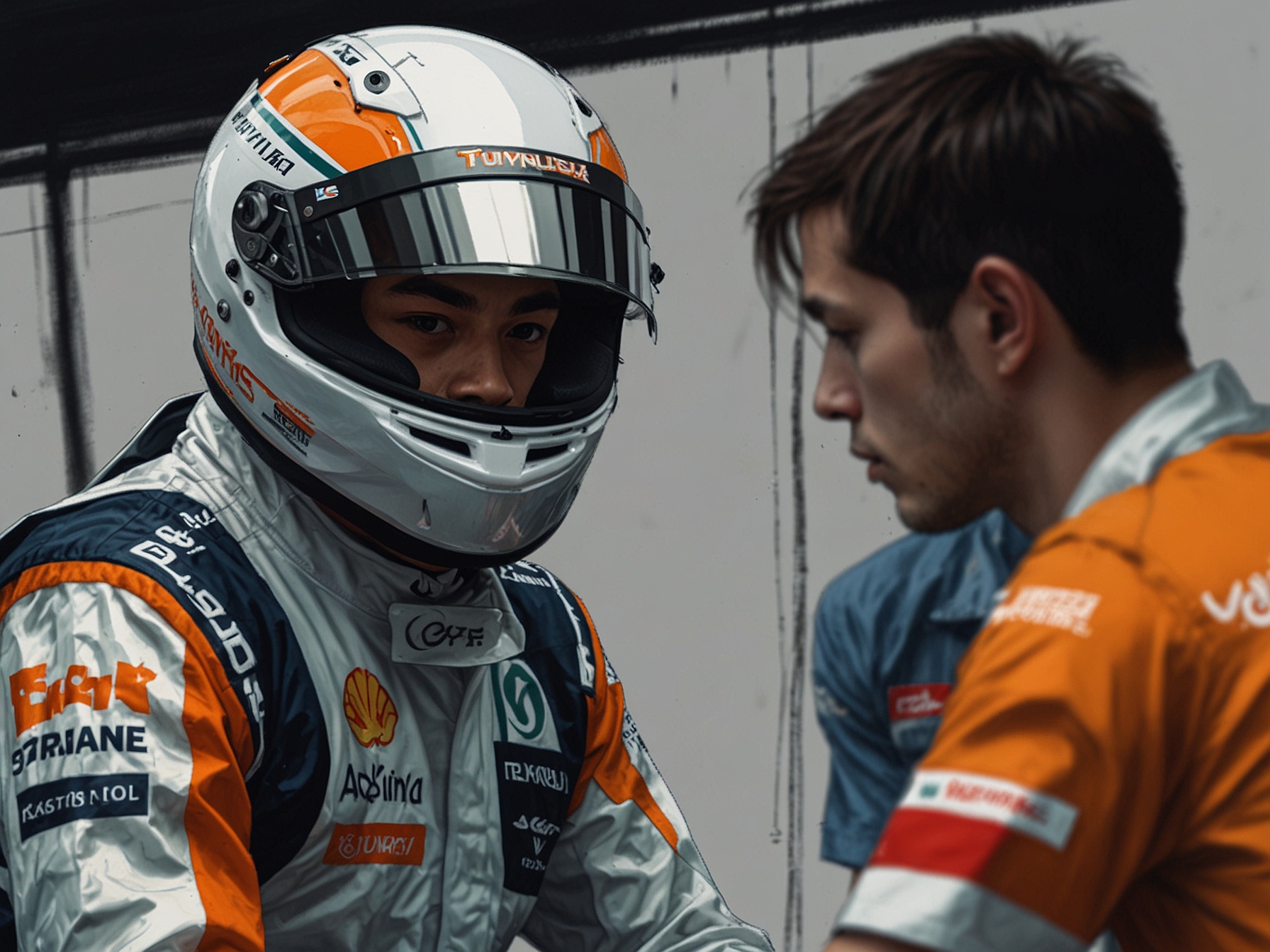Yuki Tsunoda during the Austrian Grand Prix qualifying session, looking focused and intense as he prepares for his lap, representing the pressures faced by young athletes in high-stake environments.