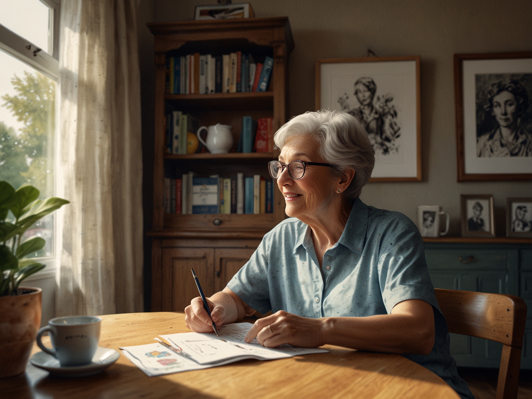 A grandmother and her adult son having a sincere conversation at a coffee table, illustrating the open and transparent communication needed to discuss financial support for childcare.