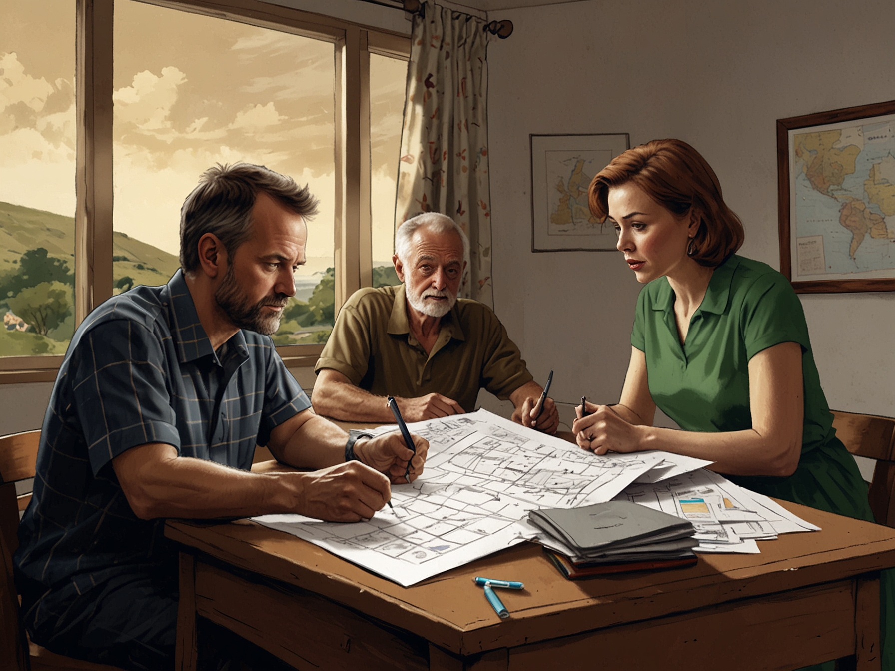 A concerned Scottish family reviews travel plans and postal voting deadlines, symbolizing the clash between summer holidays and the upcoming General Election.