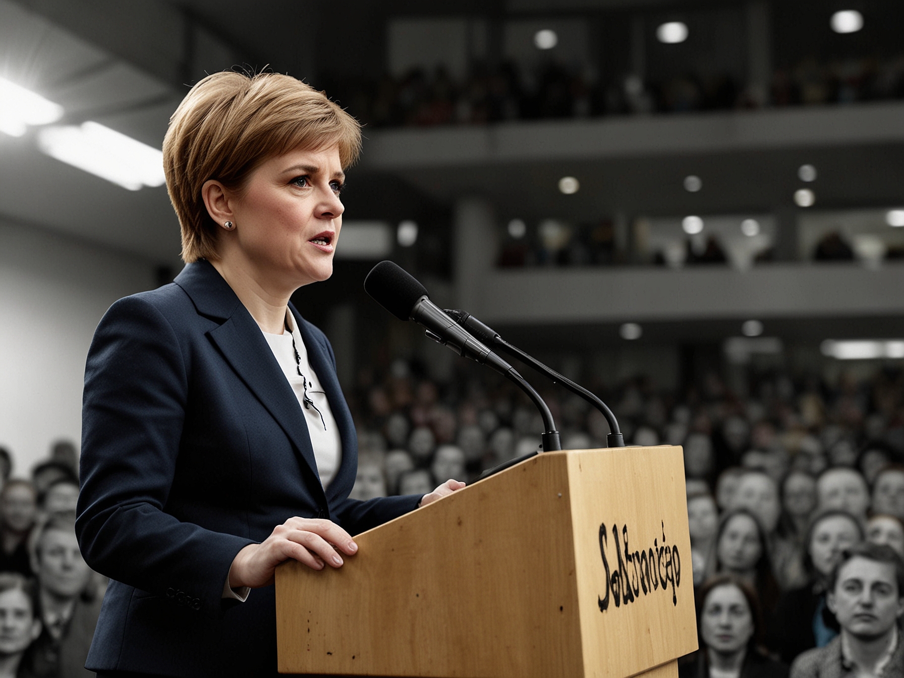 Nicola Sturgeon speaks at a public event, emphasizing the importance of flexible election scheduling to ensure democratic participation for all eligible voters.
