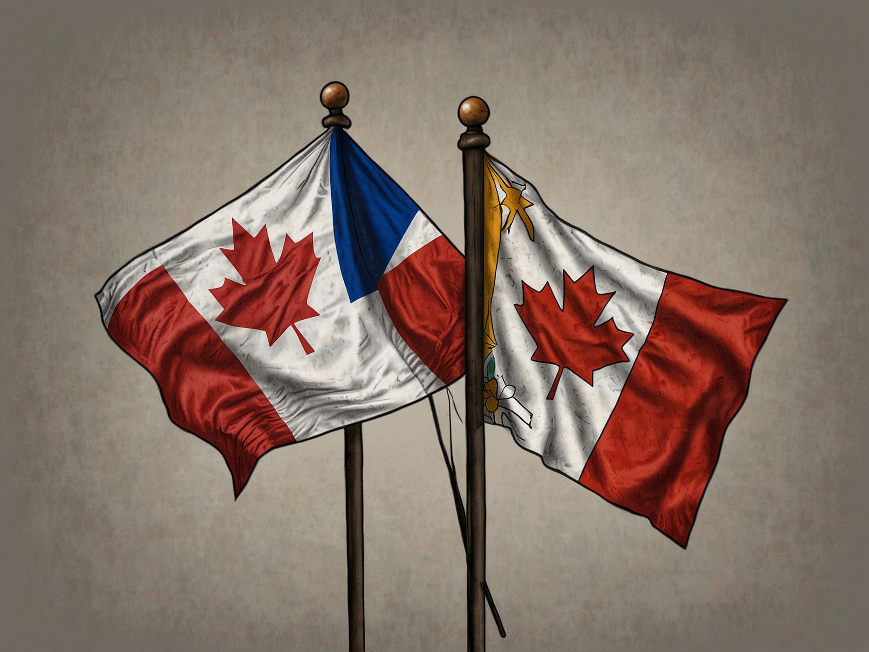 An image of Canadian and Filipino flags side by side, symbolizing the 75-year diplomatic relationship and mutual collaboration between Canada and the Philippines.