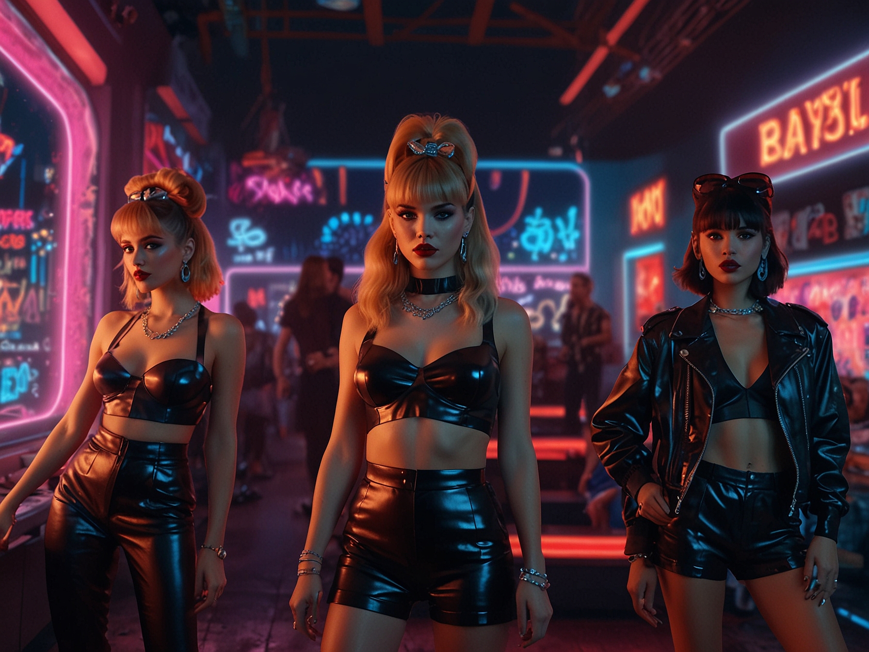 The music video for BABYMONSTER’s ‘FOREVER’ showcases the group in elaborate 1980s-inspired outfits, surrounded by vibrant neon lights and retro-futuristic set designs.