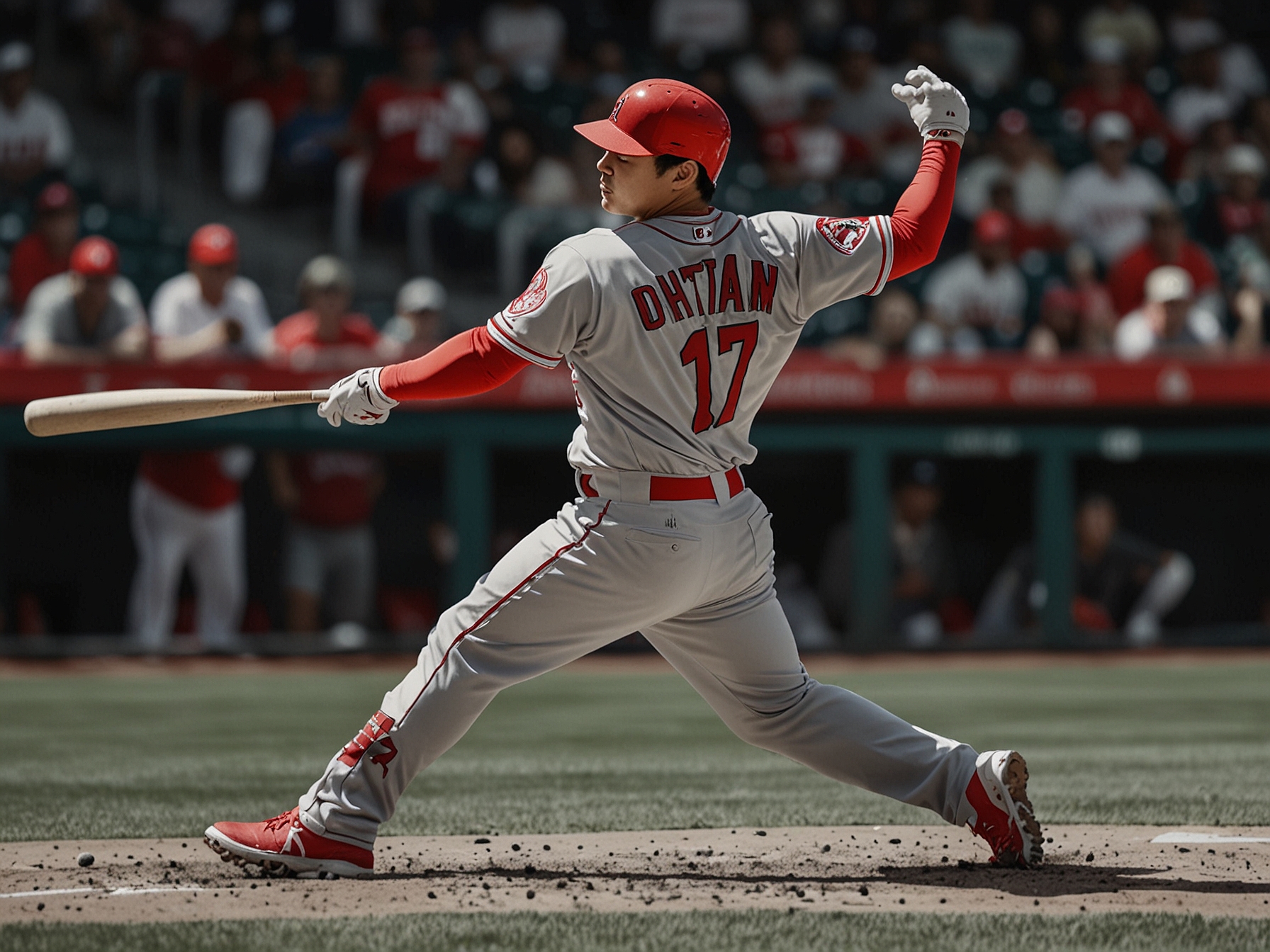 A photo of Shohei Ohtani in action for the Los Angeles Angels, representing the growing trend of deferred payments in MLB contracts for financial stability post-retirement.
