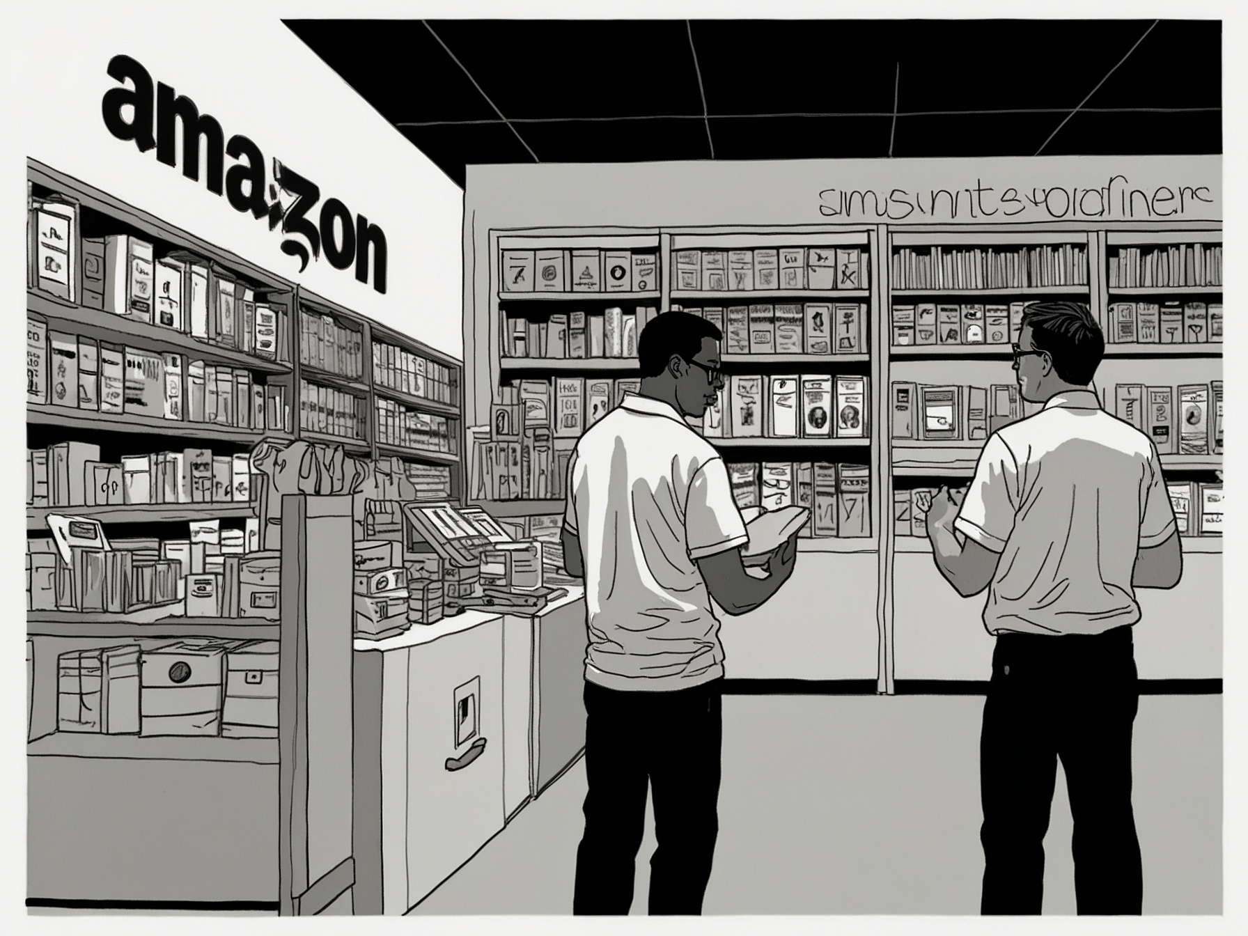 An illustration showing early 2000s Amazon, highlighting key aspects like customer service, innovation, and the launch of Amazon Prime, which emphasized long-term growth over immediate profit.