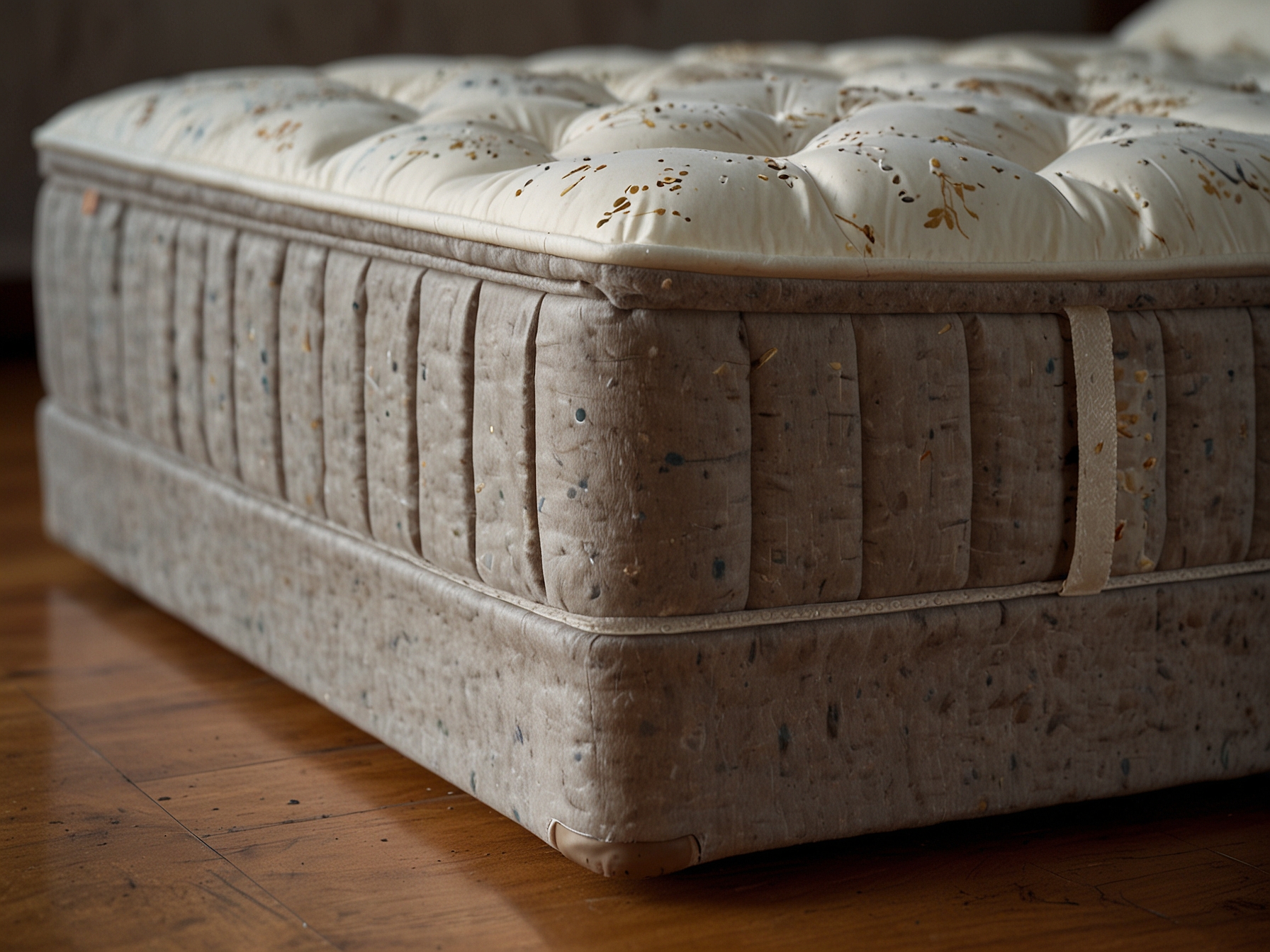 The Naturepedic Concerto Pillow Top mattress is shown with its multiple layers, including an organic cotton cover, wool batting, latex layer, and high-density coil system.