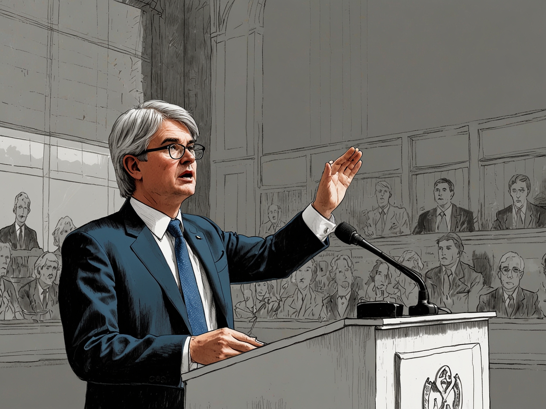 Deputy Foreign Secretary Andrew Mitchell delivers a speech, passionately criticizing his own party's climate policies, highlighting the urgency for more substantial actions to mitigate climate change.