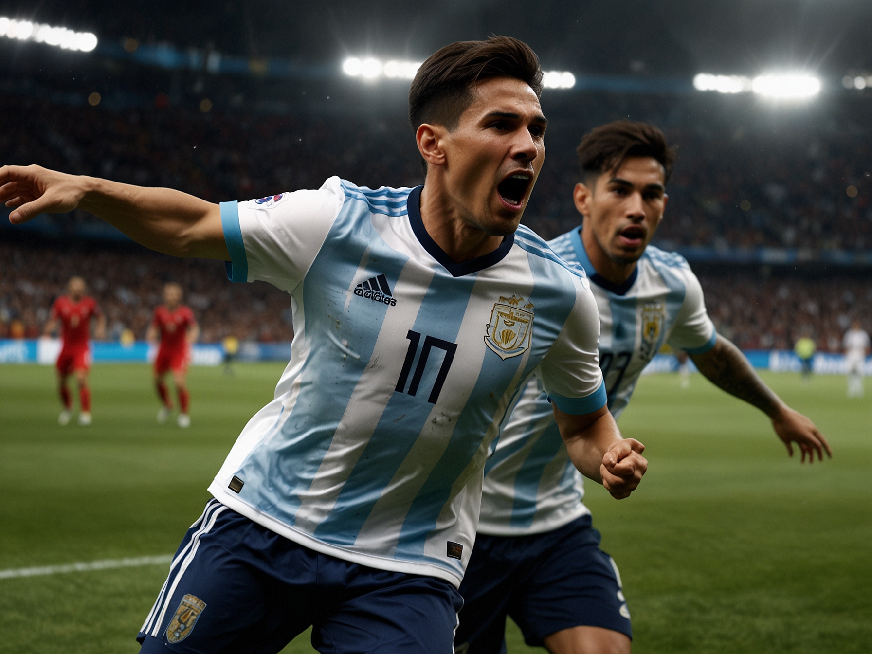 Martinez breaks through two defenders to score a crucial goal, symbolizing his newfound confidence and pivotal role in Argentina's Copa América journey despite the absence of Lionel Messi.