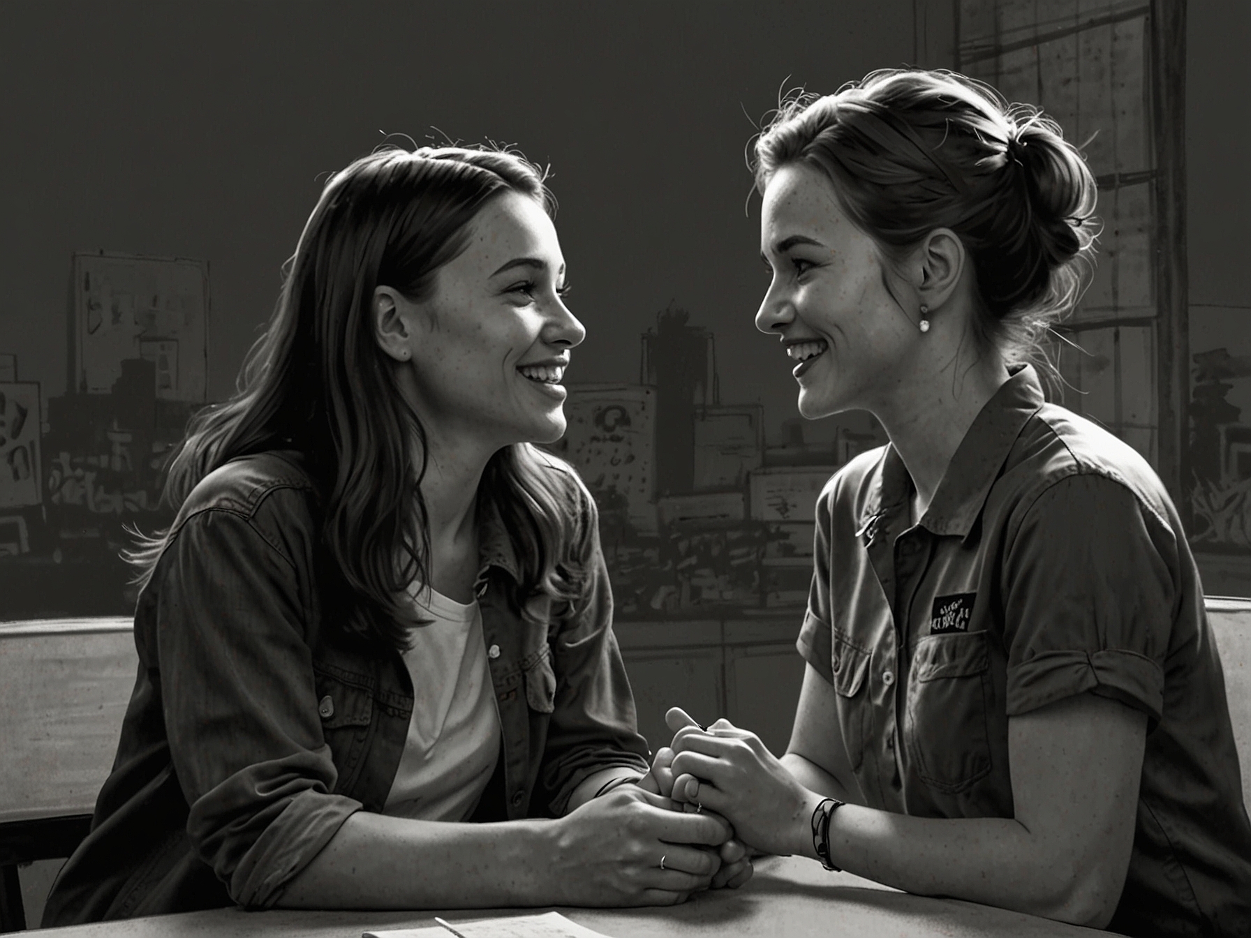 A candid moment between Sydney Martin and co-star Jane Doe, highlighting their off-screen friendship that enhances their on-screen chemistry and makes their scenes more authentic.