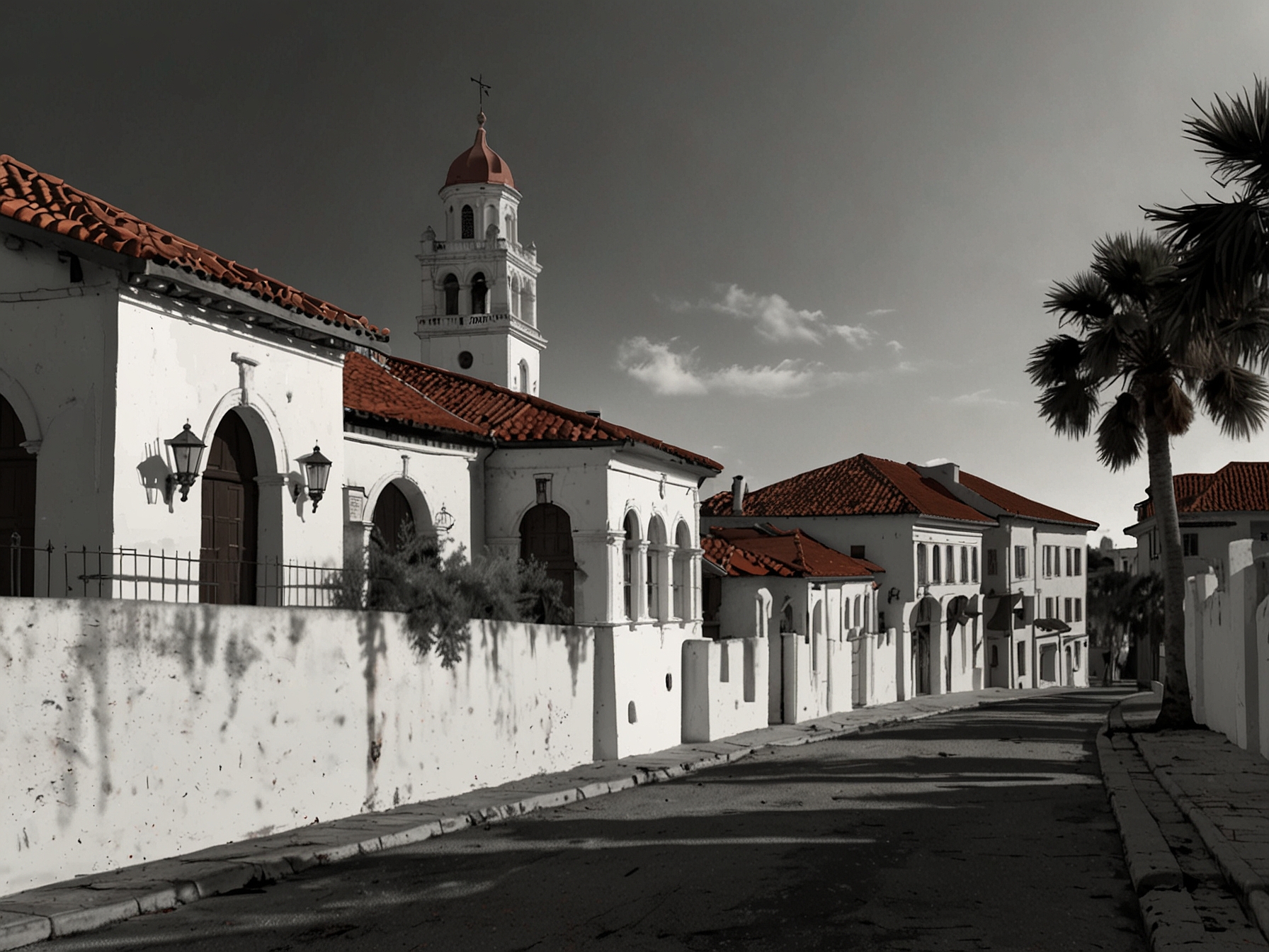 A view of St. Augustine's historic downtown featuring iconic Spanish colonial buildings with white stucco walls and red-tiled roofs, reflecting the city's European heritage.