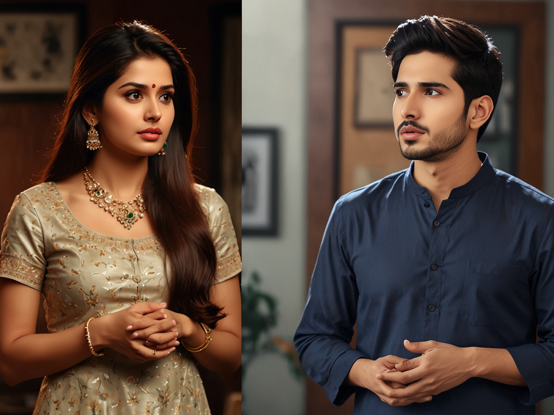 A split-screen image showing Payal Malik asserting her legal marriage to Armaan Malik on one side, and on the other, a puzzled Kritika Malik with a worried expression.