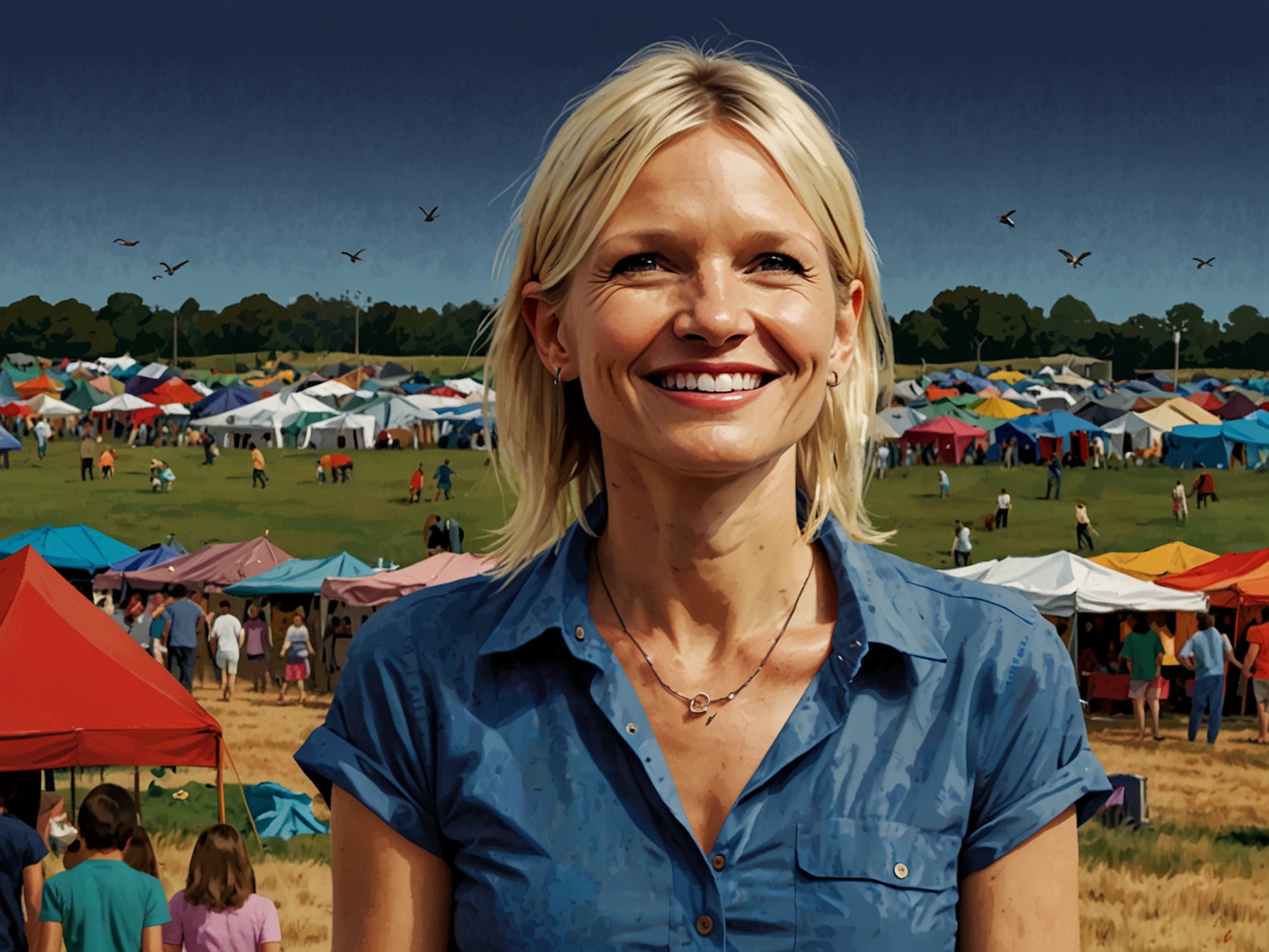Jo Whiley, the seasoned BBC presenter, engages with Glastonbury Festival's vibrant atmosphere, but viewers notice signs of fatigue and discomfort, sparking widespread concern for her well-being.