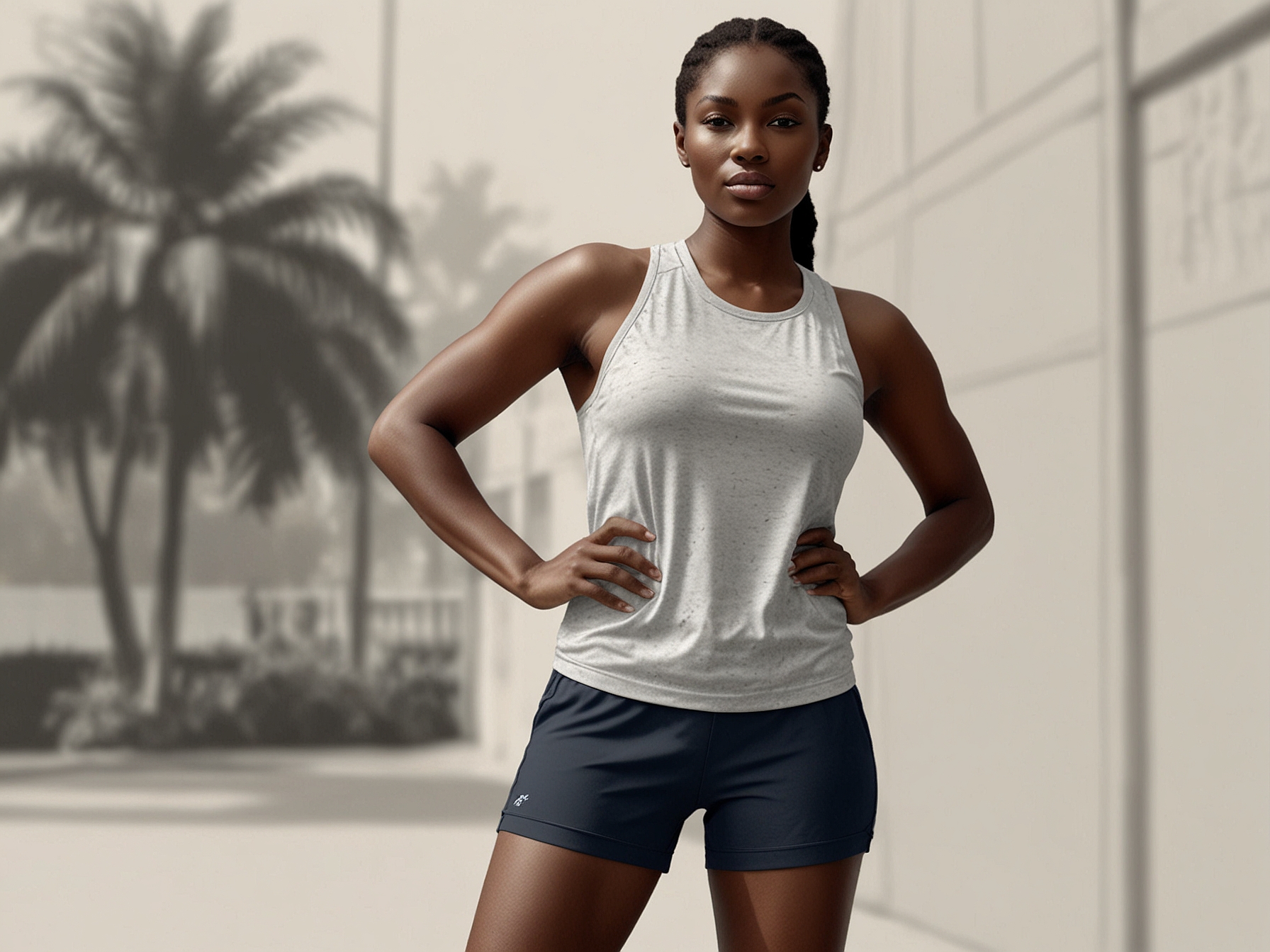 A model wearing the M&S booty-enhancing shorts in a casual setting, highlighting their versatility and snug fit, perfect for both workouts and everyday wear.