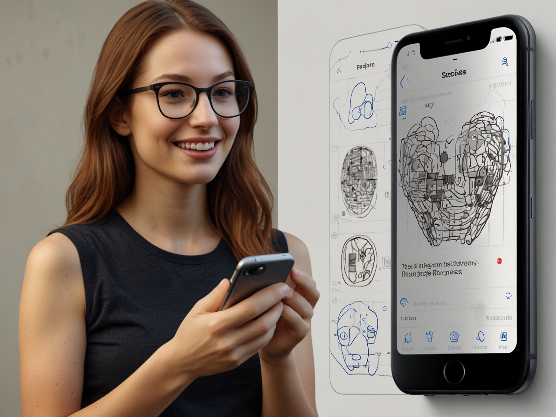 A user interacting with an iPhone 15 showcasing advanced Apple Intelligence features like image recognition and natural language processing, highlighting cutting-edge AI integration.