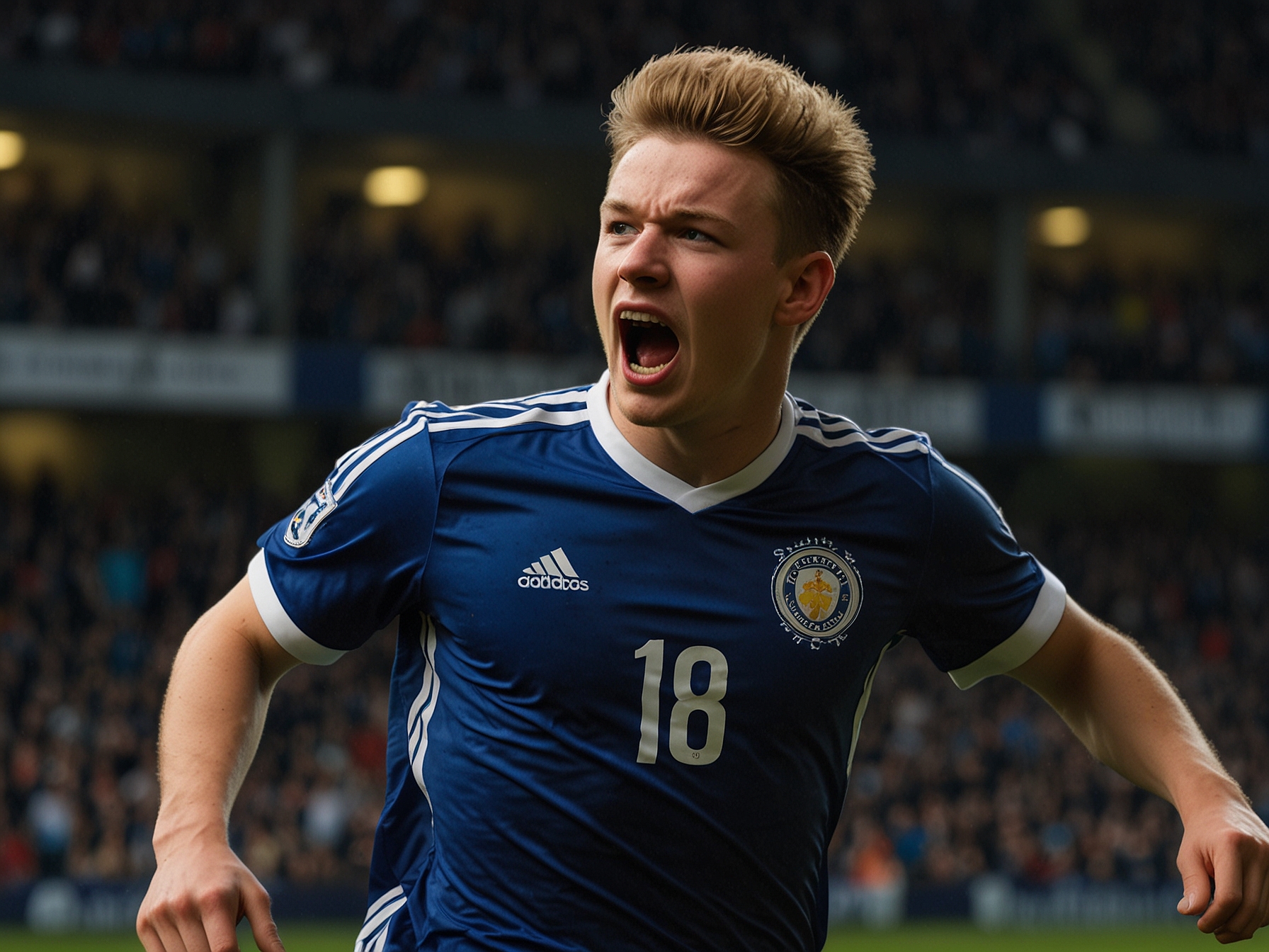 An image depicting an enthusiastic young Scotland U21 star, highlighting their notable performances and the potential £30 million transfer that could boost their career.