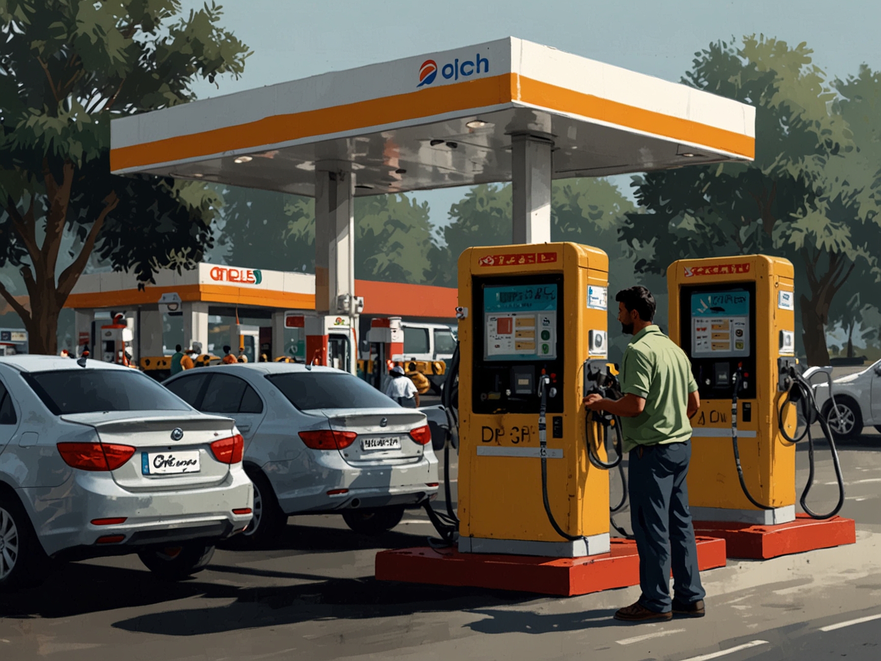 A busy Delhi petrol pump with vehicles lined up for refueling and PUCC checks, reflecting the ongoing operations following the deferral of the planned strike.