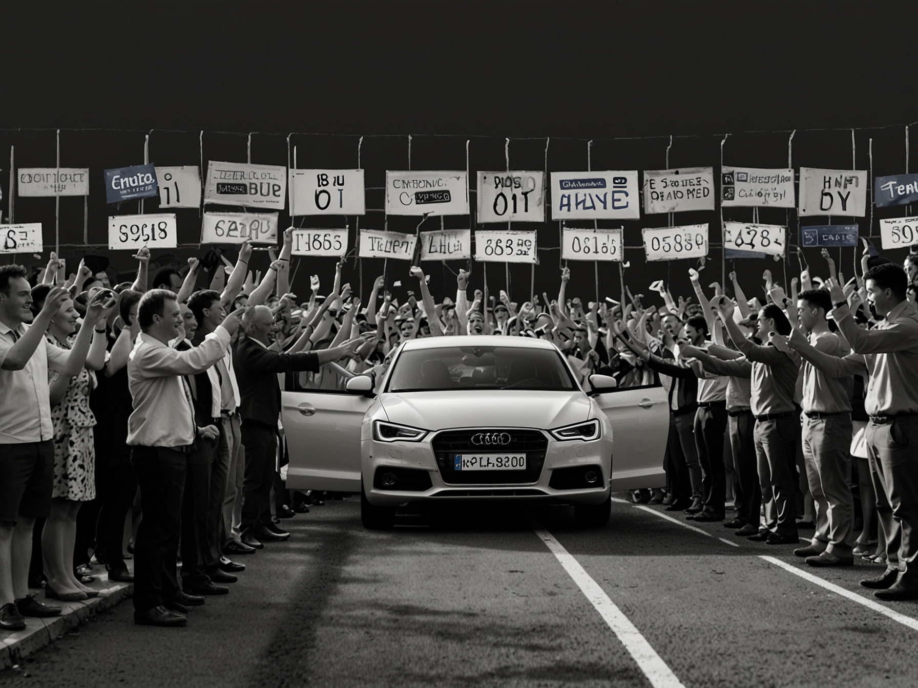 Image capturing the moment of the bidding war for the 'A1' number plate, illustrating the excitement and competitive spirit among the participants.