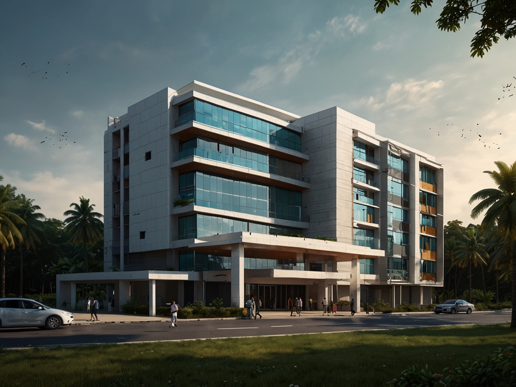 An impressive modern hospital building in Kerala, symbolizing the significant investment by KKR aimed at improving healthcare infrastructure and services.