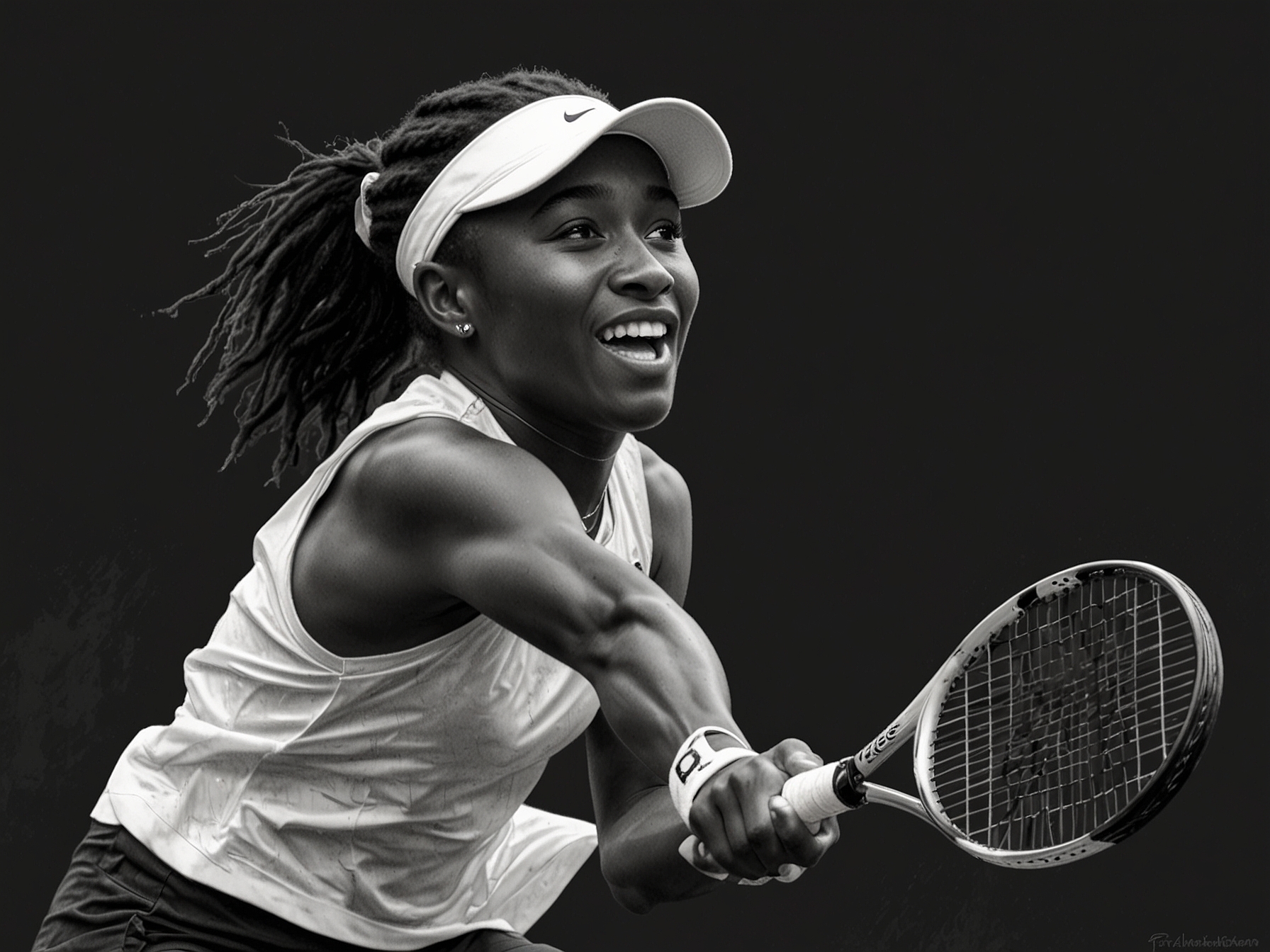 Coco Gauff in action at Wimbledon, showcasing her powerful serve and exceptional agility during her dominant victory over Caroline Dolehide in the opening round.
