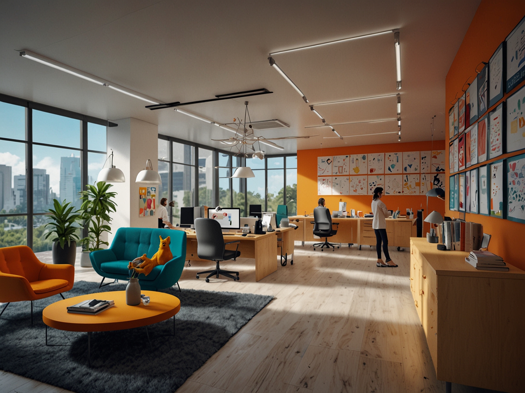 A vibrant office environment where Zenvia's team collaborates on innovative customer experience solutions, reflecting the company's commitment to product development and technological advancements.