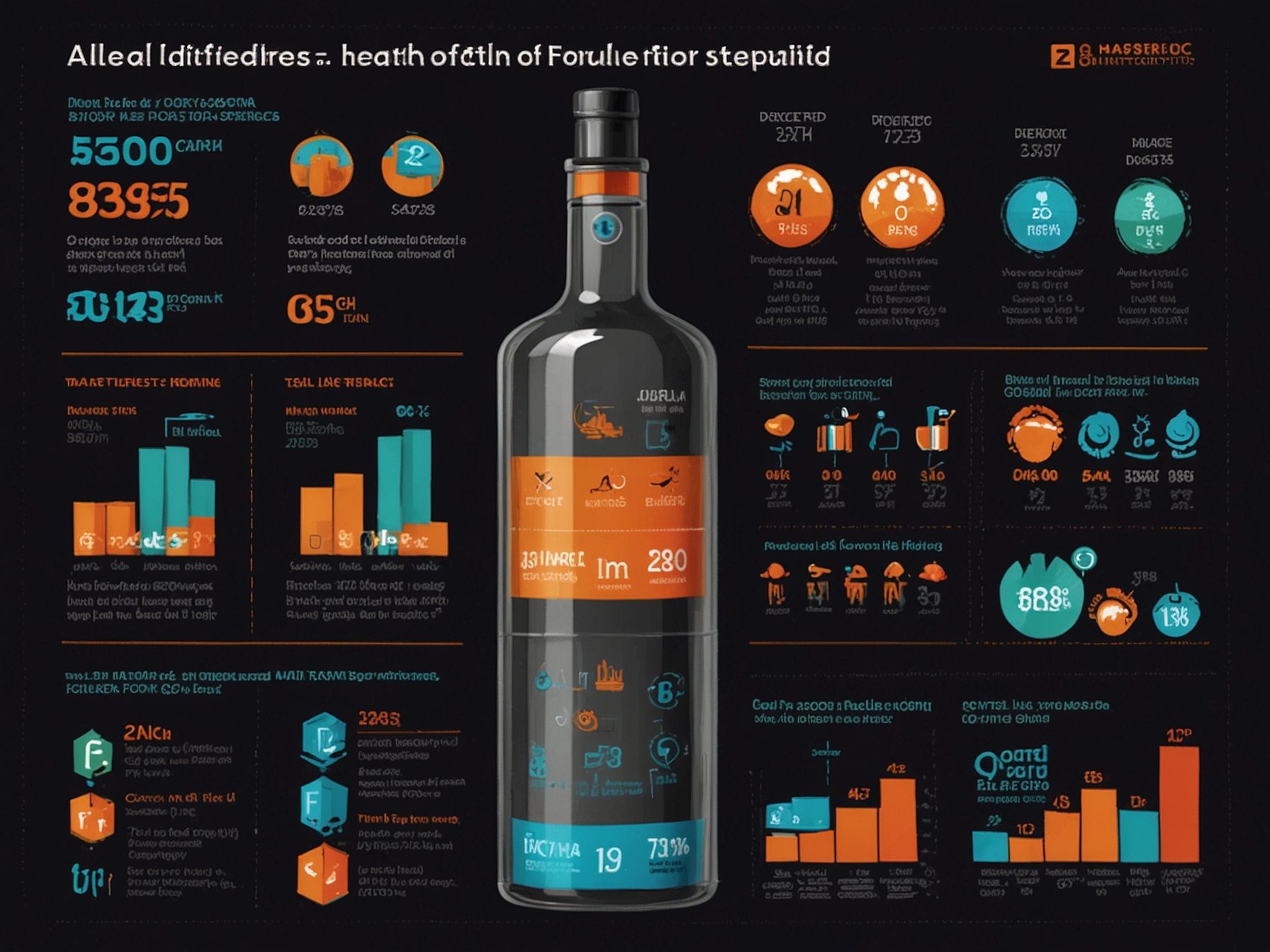 An infographic showcasing Allied Blenders and Distillers Ltd's financial health, featuring key statistics such as their revenue of ₹2,500 crores and net profit of ₹300 crores for the fiscal year ending March 2023.